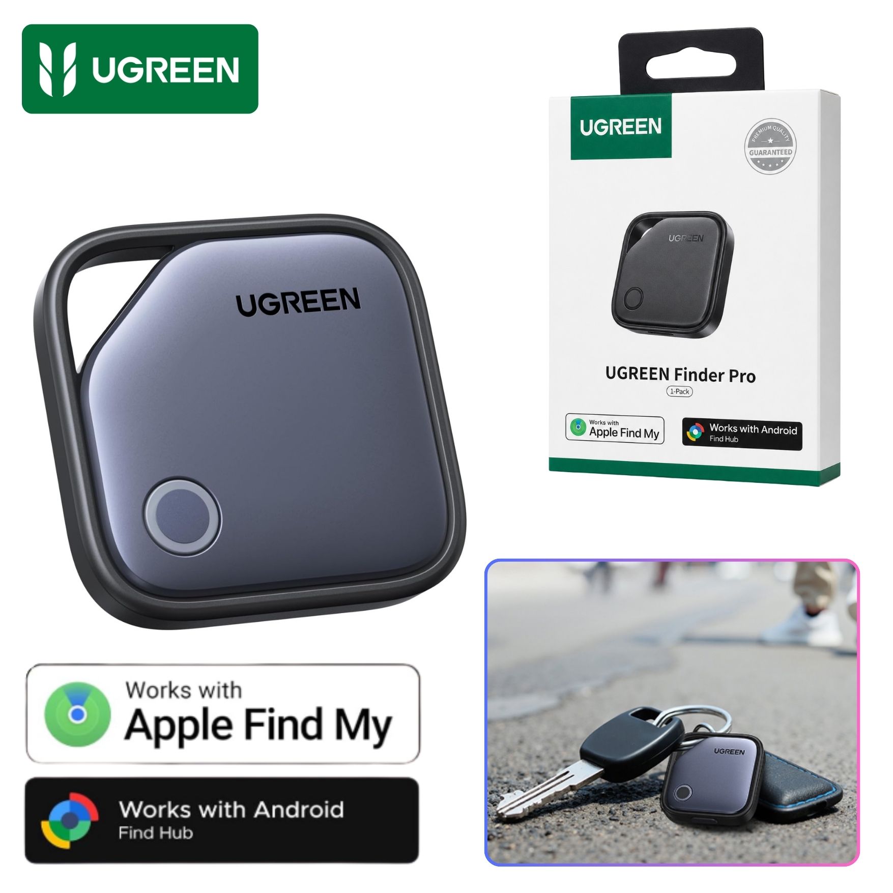RASTREADOR LOCALIZADOR UGREEN FINETRACK INTELIGENTE RECARGABLE COMPATIBLE IPHONE IOS O ANDROID - 1