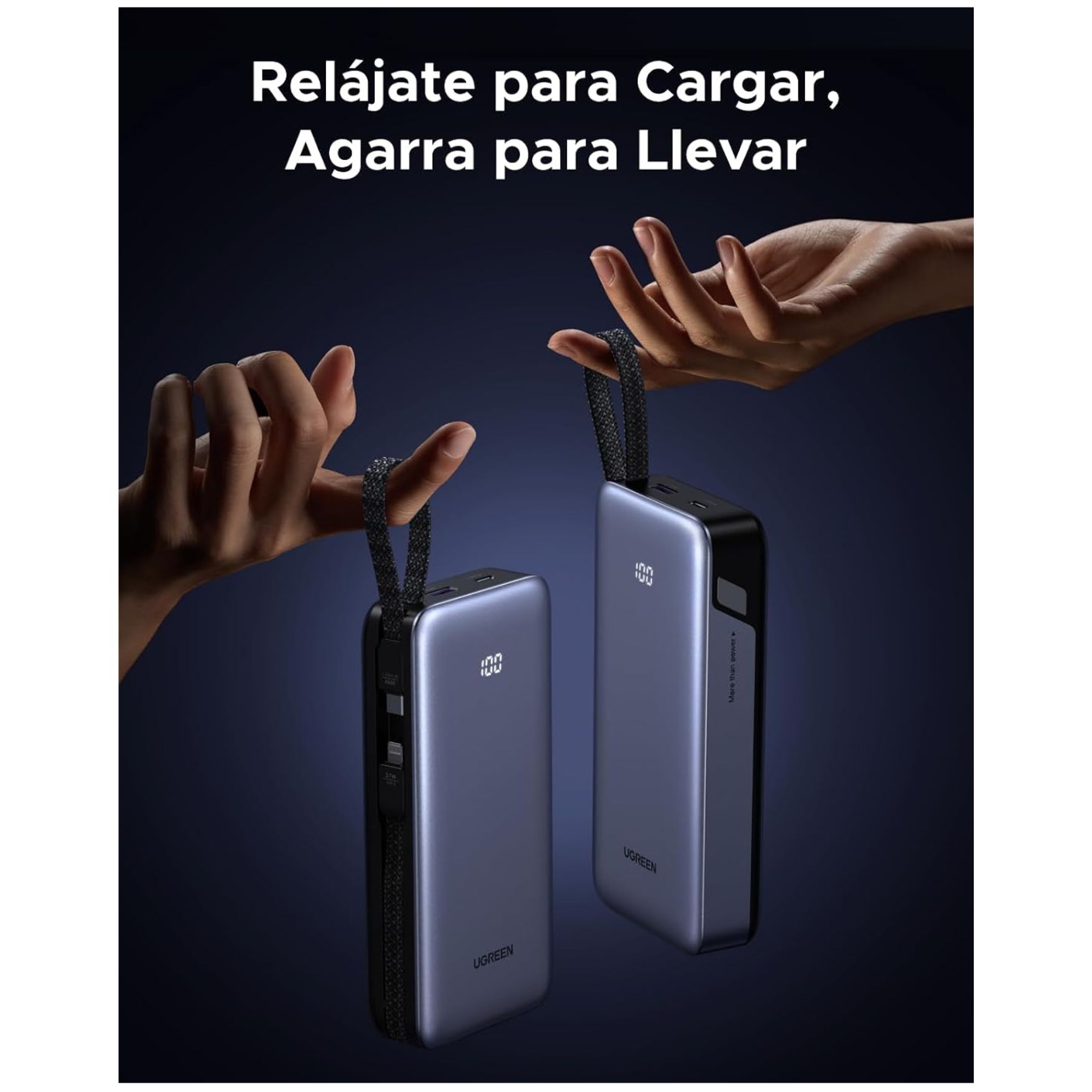 POWER BANK UGREEN 20000MAH CARGA RAPIDA 30W CABLE INTEGRADO LIGHTNING TYPE C BATERÍA PORTÁTIL - 6