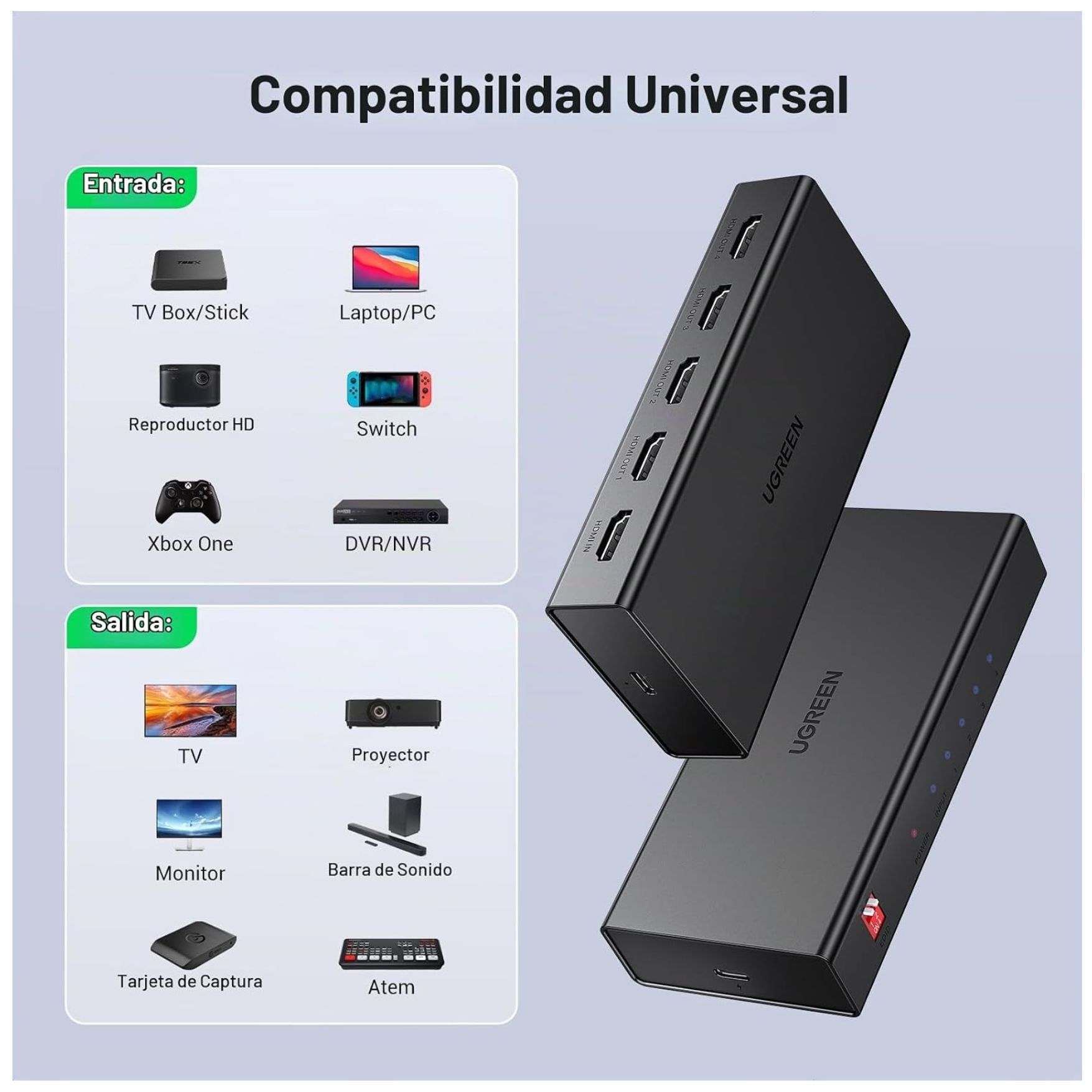 SPLITTER HDMI UGREEN 4K60HZ, 1 ENTRADA A 4 SALIDAS CON CONTROL EDID AUDIO DOLBY WINDOWS MACOS - 4