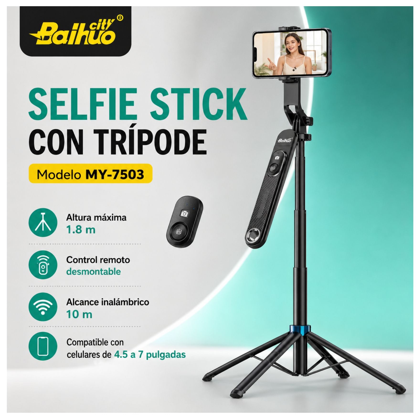 TRIPODE SELFIE STICK EXPANDIBLE 1.80M BLUETOOTH PORTATIL PARA CELULAR Y CAMARA TRANSMISIONES LIVE - 3