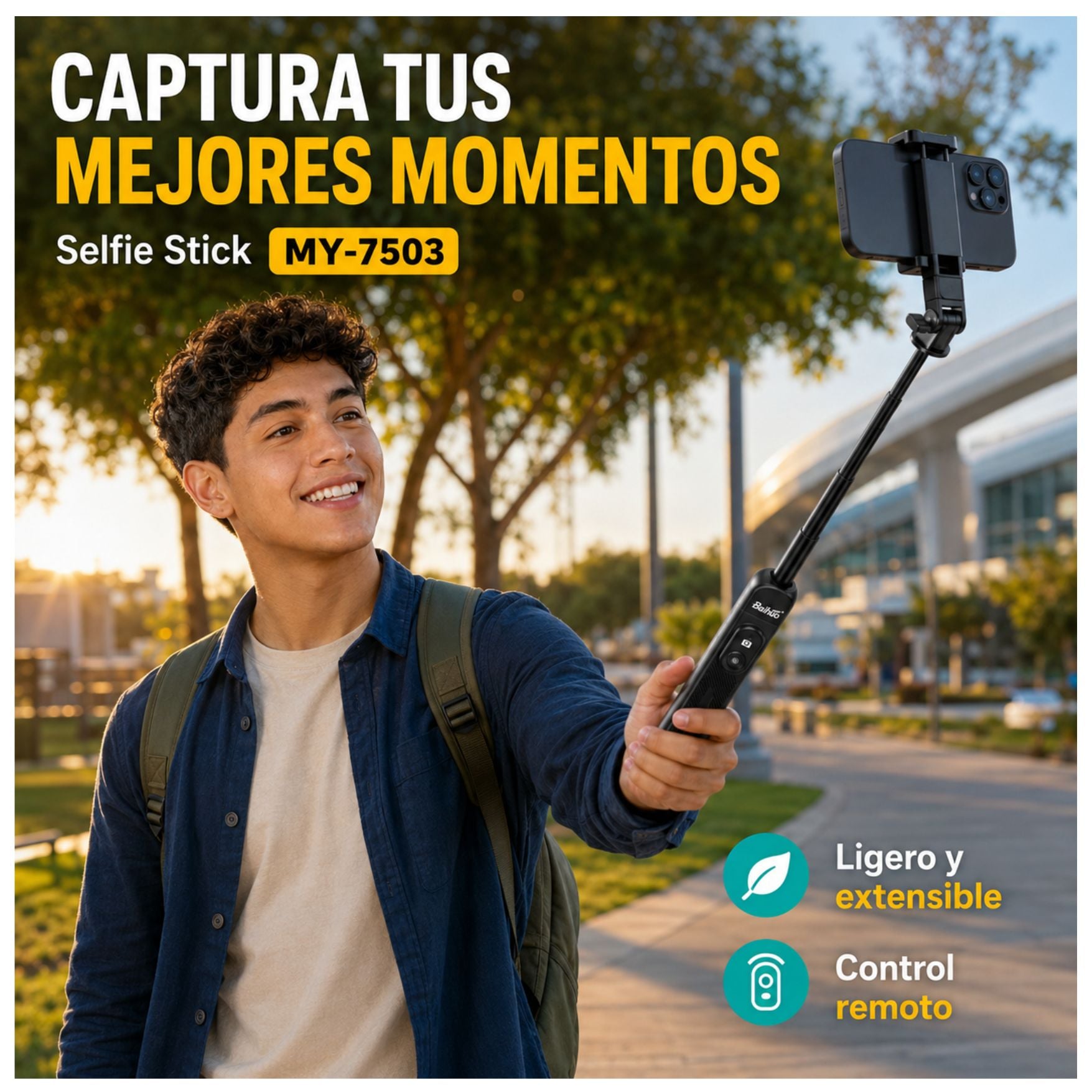 TRIPODE SELFIE STICK EXPANDIBLE 1.80M BLUETOOTH PORTATIL PARA CELULAR Y CAMARA TRANSMISIONES LIVE - 4