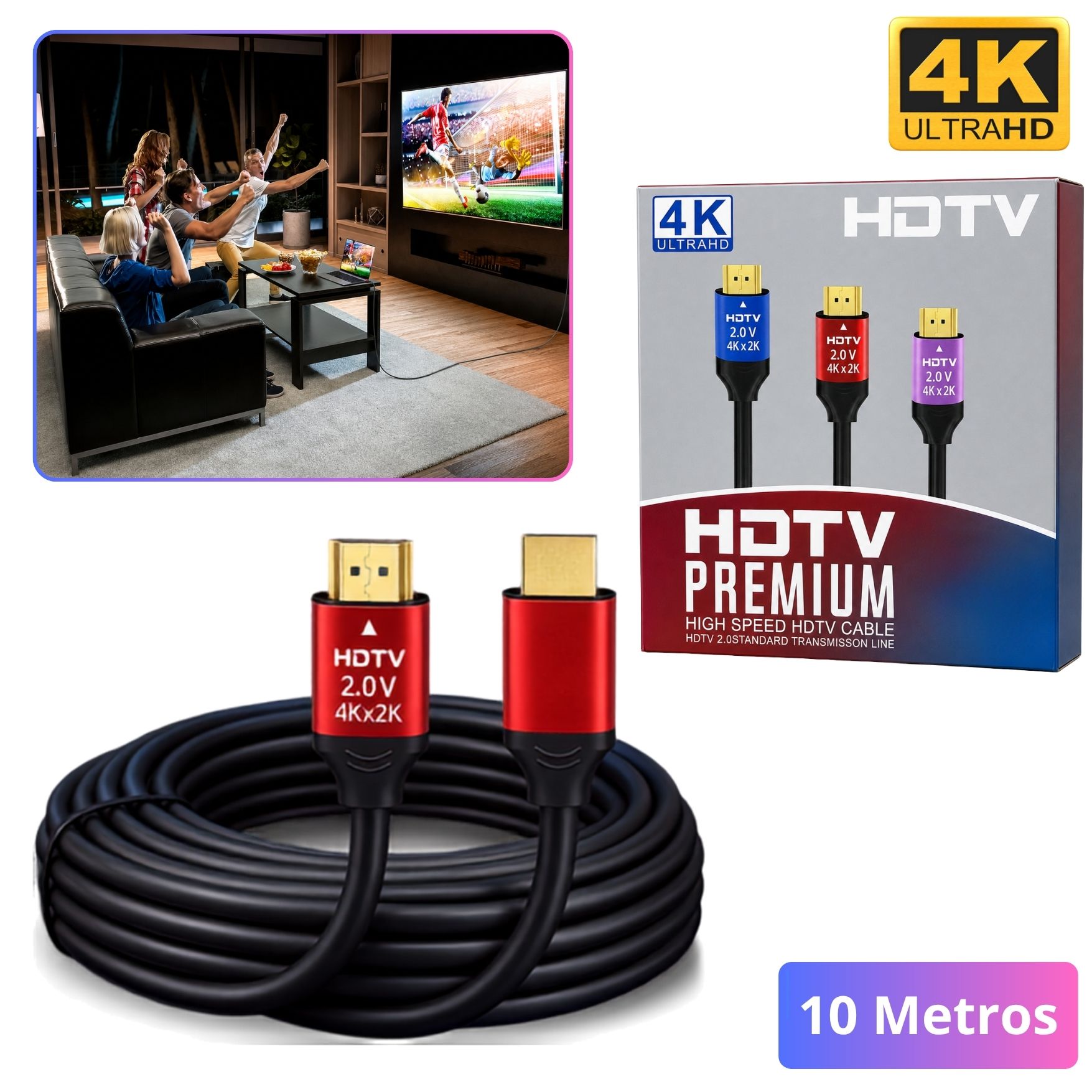 CABLE HDMI 2.0 4K 60HZ, ALTA DEFINICIÓN ULTRA HD 10 METROS PARA TV PROYECTOR PS5 XBOX PC - 1