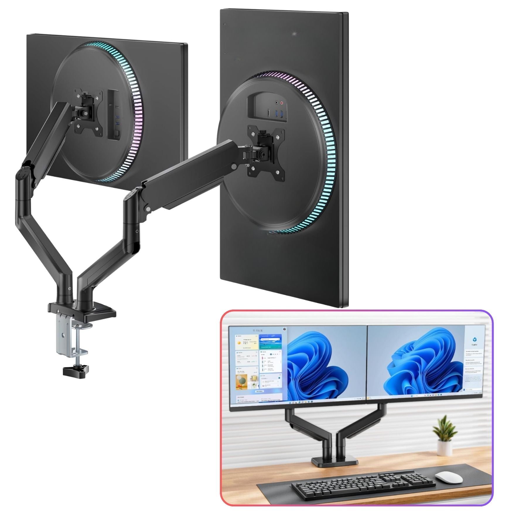 SOPORTE BRAZO PARA 2 MONITOR CURVO LCD ARTICULADO GIRATORIO 17 - 32 PULGADAS RACK SOPORTE FLEXIBLE - 2