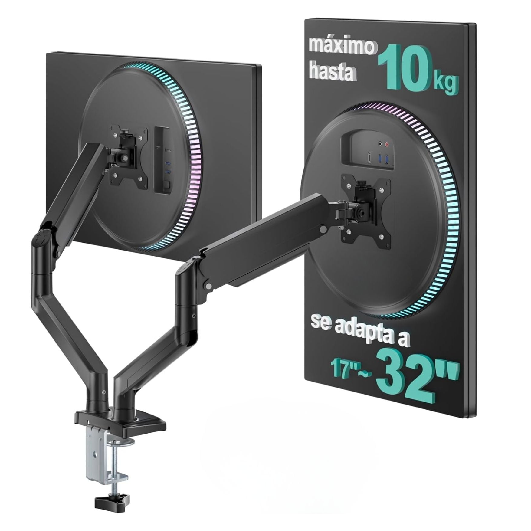 SOPORTE BRAZO PARA 2 MONITOR CURVO LCD ARTICULADO GIRATORIO 17 - 32 PULGADAS RACK SOPORTE FLEXIBLE - 3