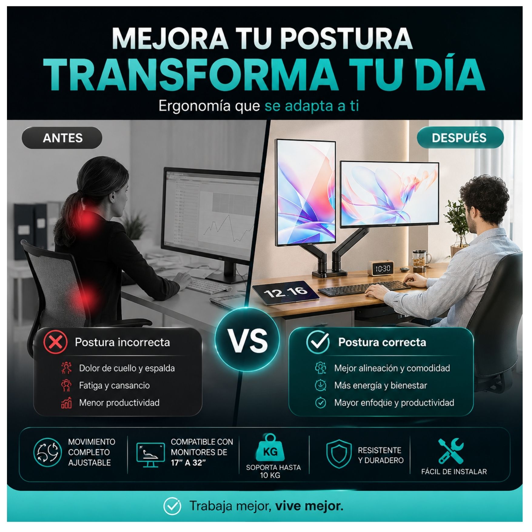 SOPORTE BRAZO PARA 2 MONITOR CURVO LCD ARTICULADO GIRATORIO 17 - 32 PULGADAS RACK SOPORTE FLEXIBLE - 7