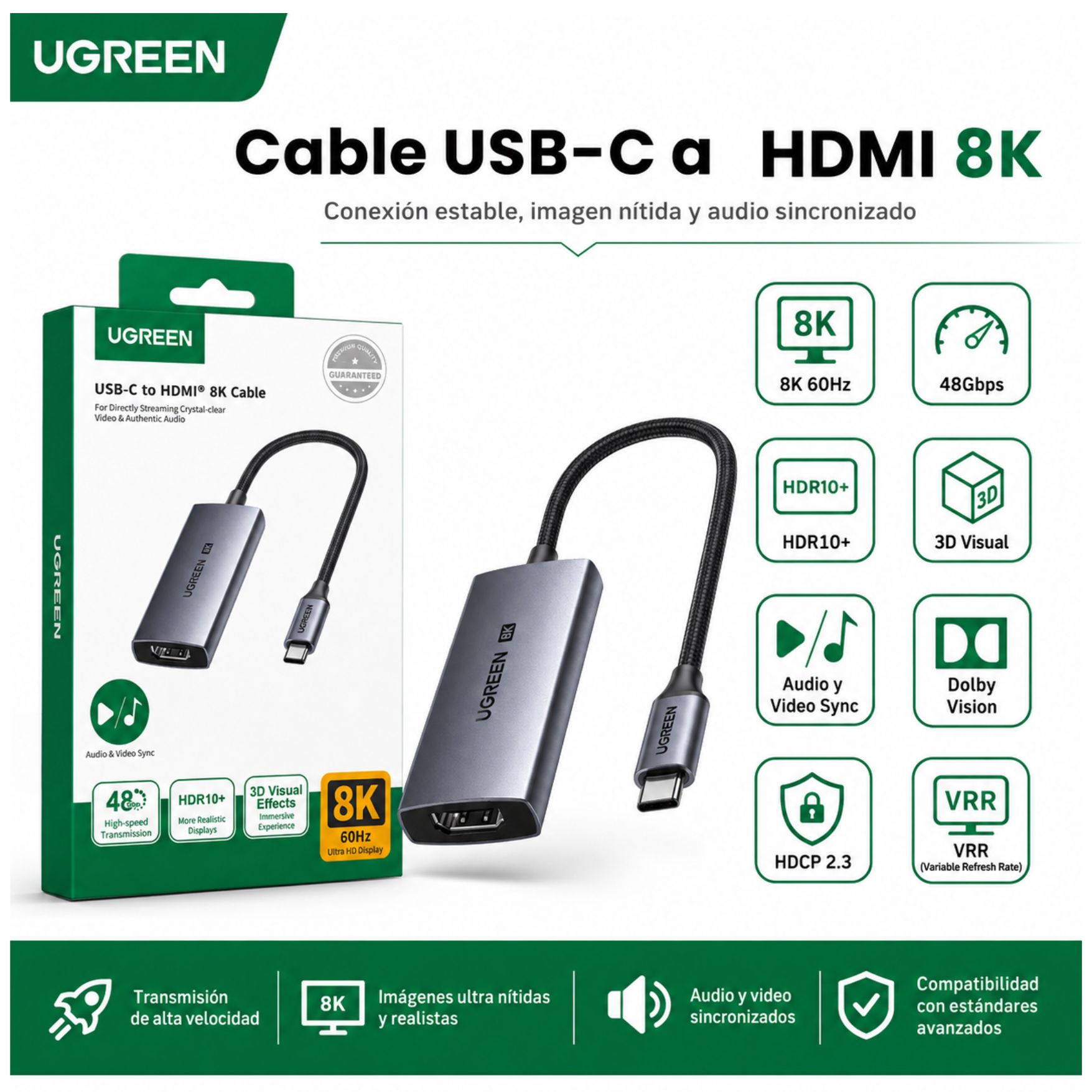 ADAPTADOR CONVERTIDOR TYPE C A HDMI 2.1 8K@60HZ DE 48 GBPS THUNDERBOLT 5/4/3 CM491 – 85320 - 2