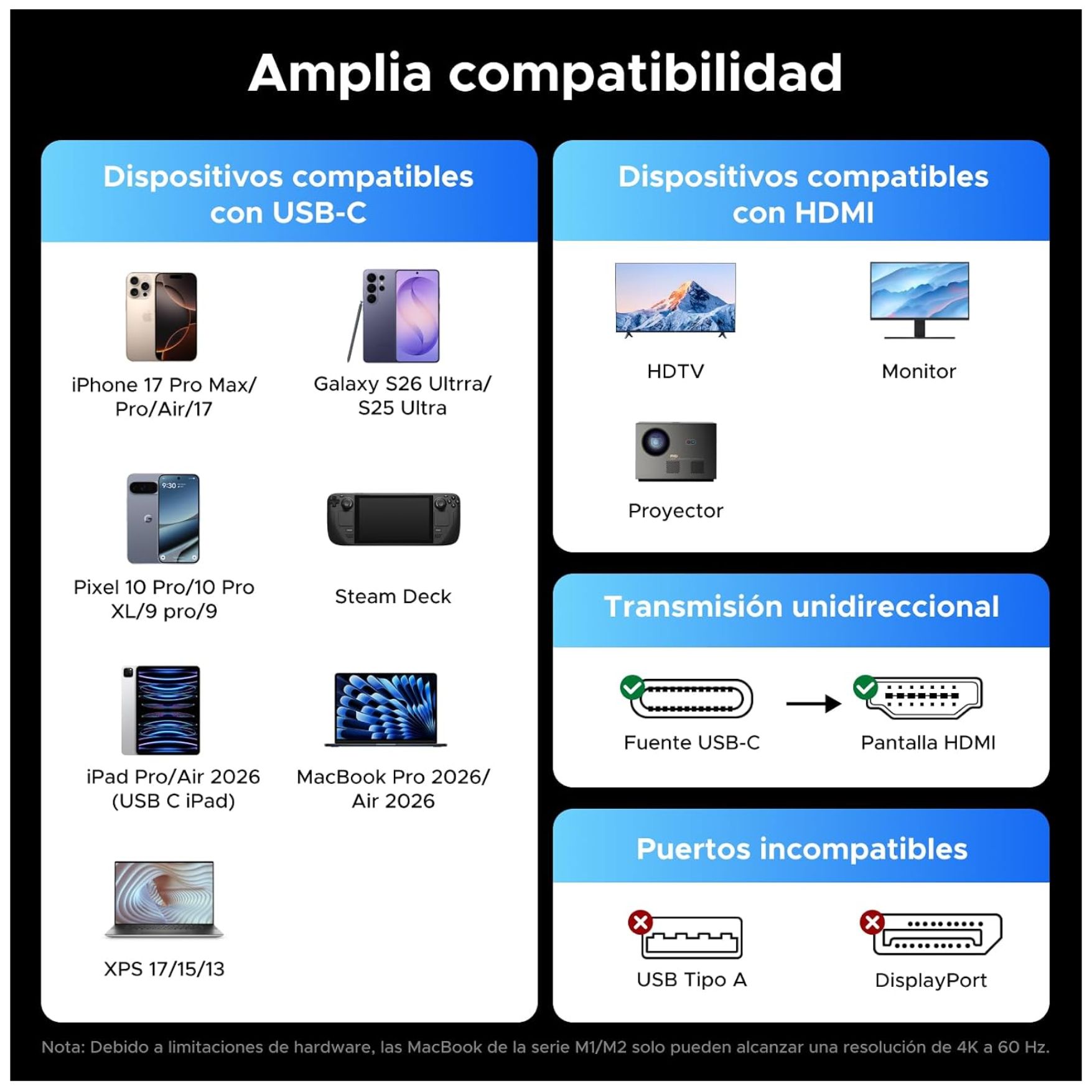 ADAPTADOR CONVERTIDOR TYPE C A HDMI 2.1 8K@60HZ DE 48 GBPS THUNDERBOLT 5/4/3 CM491 – 85320 - 5