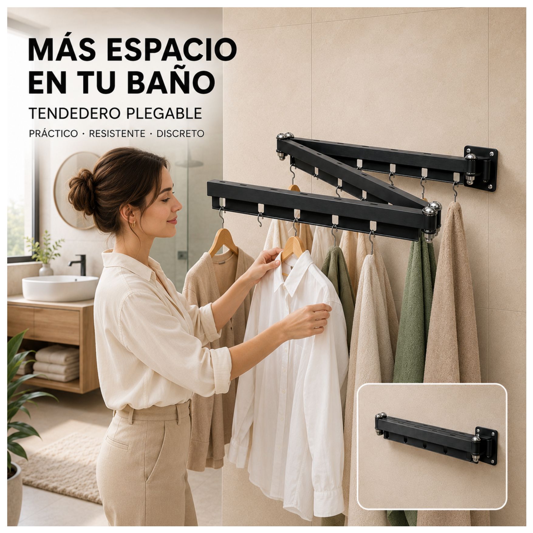TENDEDERO DE ROPA PLEGABLE DE METAL PARA PARED 96 CM PARA LAVANDERIA EXTENSIBLE MODERNO - 5