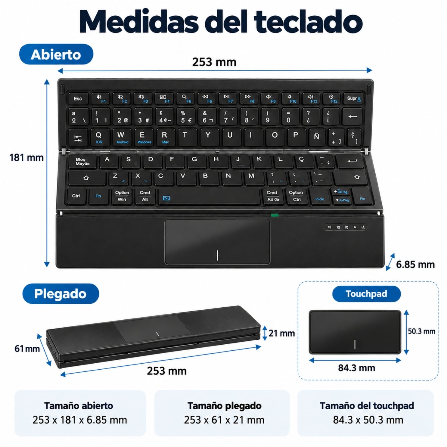 TECLADO INALAMBRICO BLUETOOTH PLEGABLE RECARGABLE PORTATIL  + ESTUCHE PARA TABLET IPAD CELULAR - 2