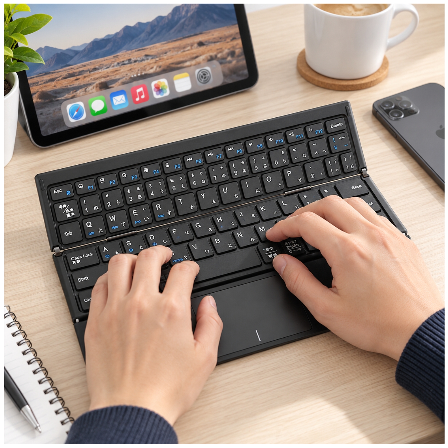 TECLADO INALAMBRICO BLUETOOTH PLEGABLE RECARGABLE PORTATIL  + ESTUCHE PARA TABLET IPAD CELULAR - 6