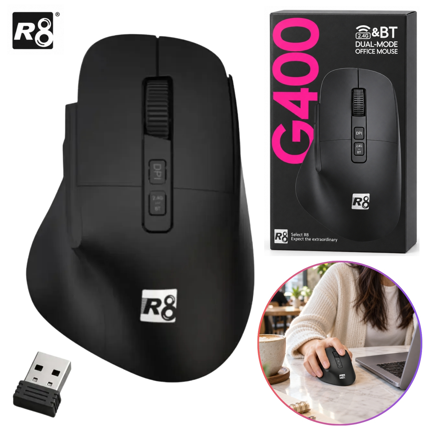 MOUSE INALAMBRICO ERGONOMICO 2.4GHZ + BLUETOOTH COMPATIBLE CON SISTEMA WINDOWS Y MAC - 2