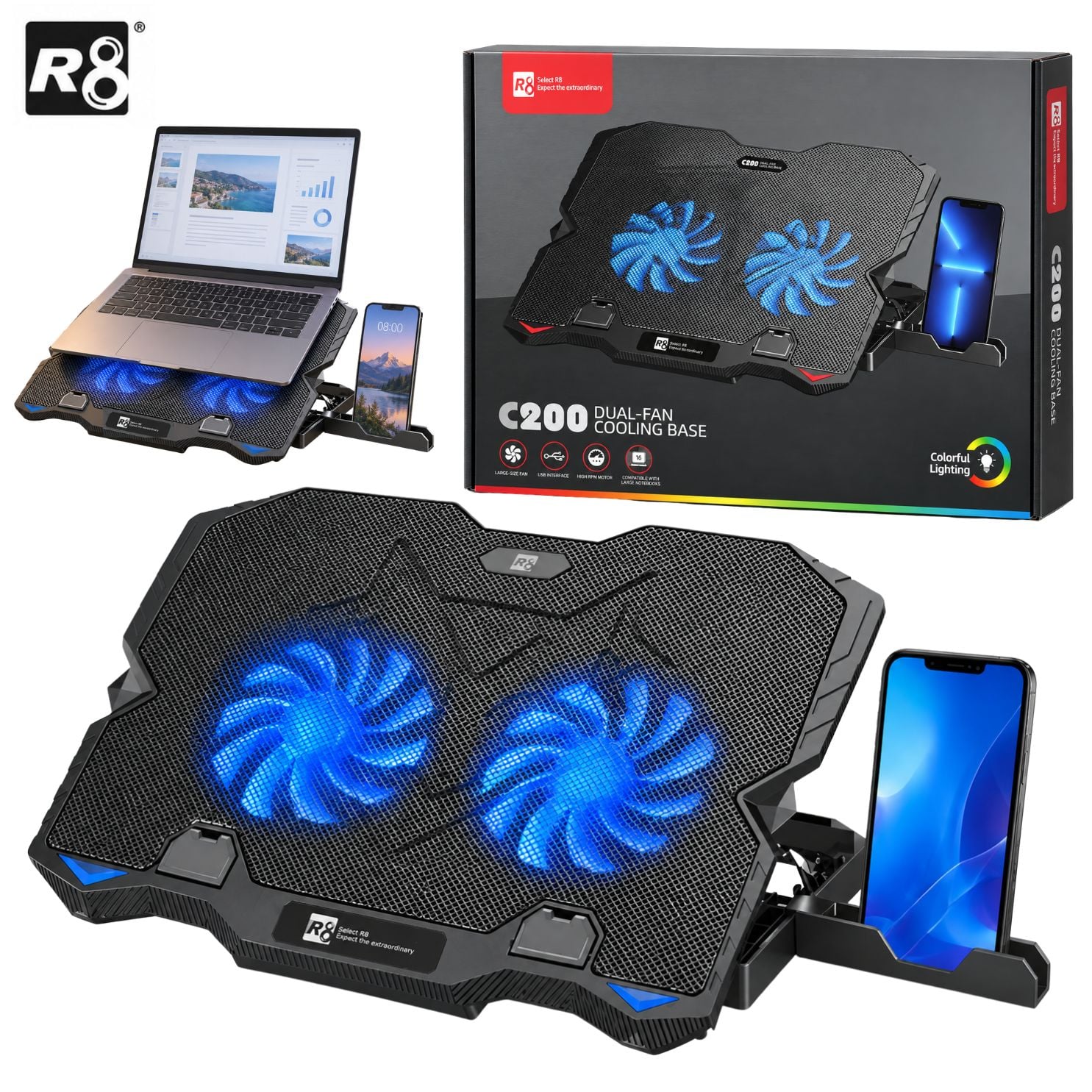 SOPORTE PARA LAPTOP, BASE ENFRIADOR CON VENTILADOR DE LAPTOP MACBOOK GAMER HASTA 16 PULGADAS - 1