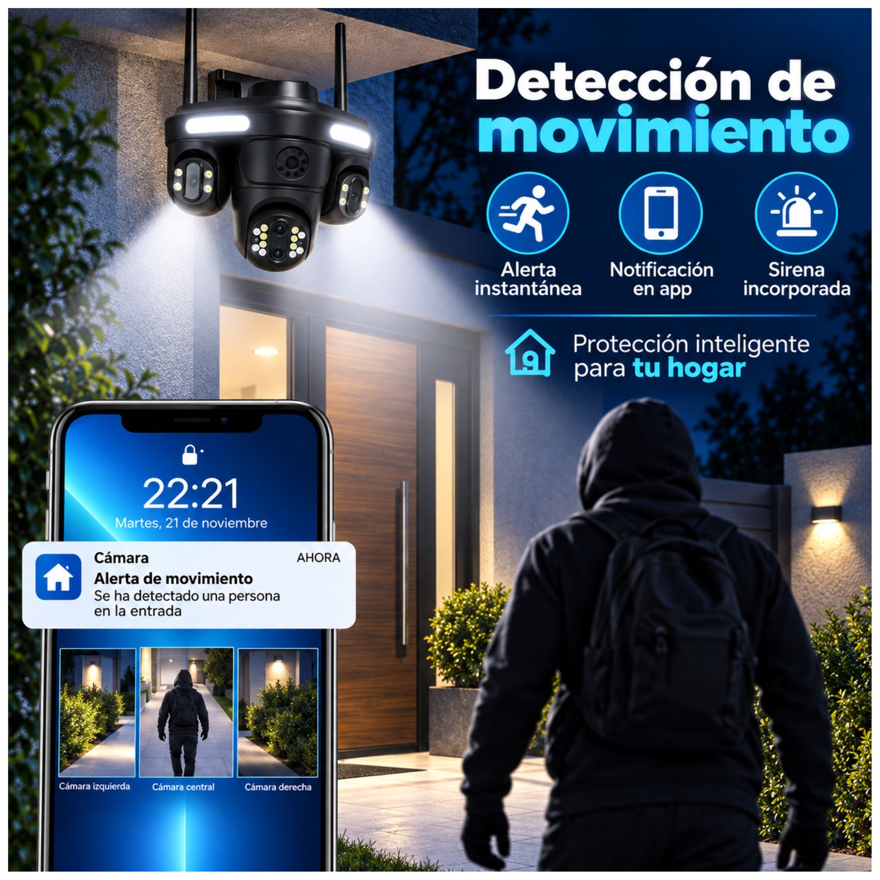CÁMARA SEGURIDAD VIGILANCIA PTZ WIFI 2.4 DOBLE LENTE VISIÓN NOCTURNA Y AUDIO BIDIRECCIONAL FULL HD - 3