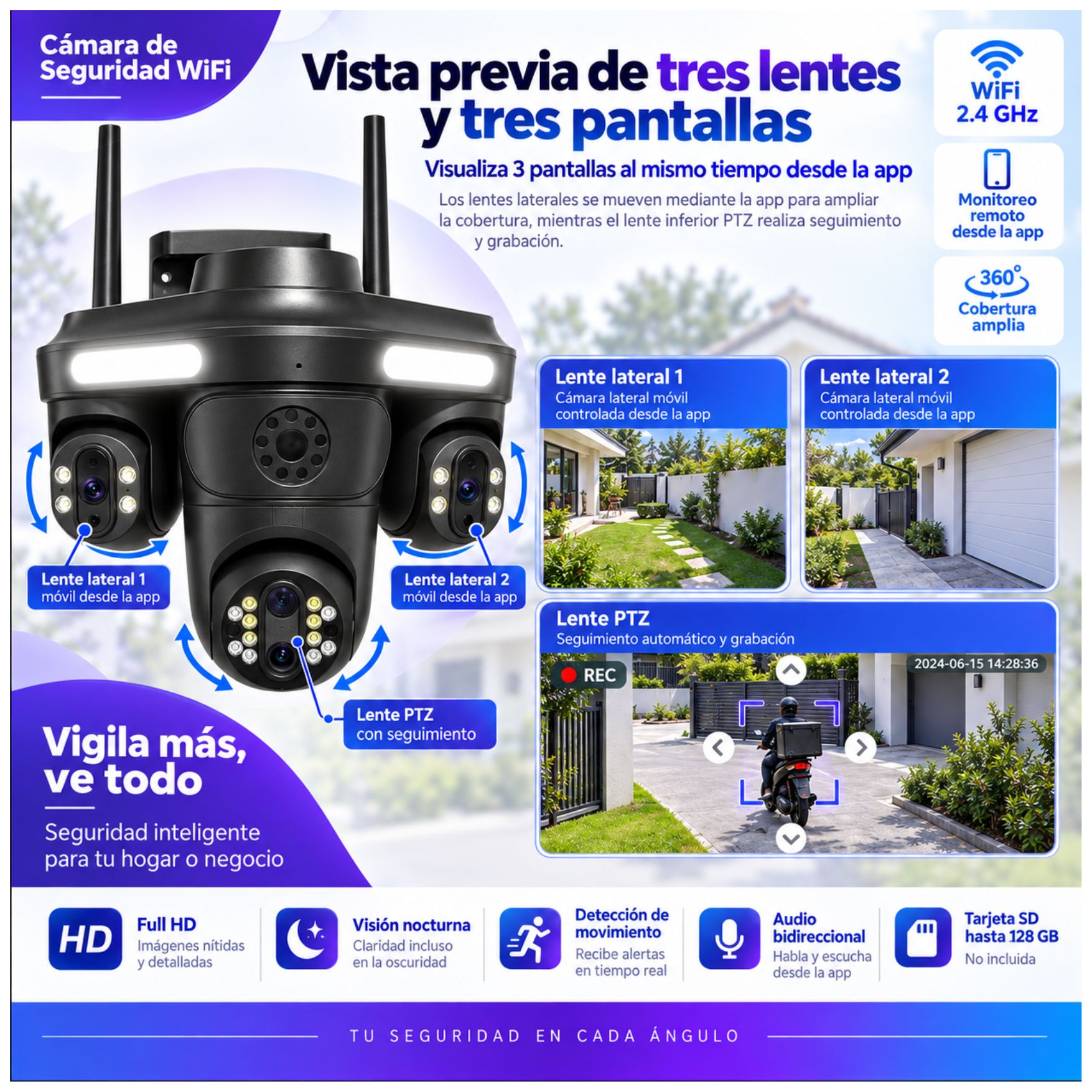 CÁMARA SEGURIDAD VIGILANCIA PTZ WIFI 2.4 DOBLE LENTE VISIÓN NOCTURNA Y AUDIO BIDIRECCIONAL FULL HD - 4