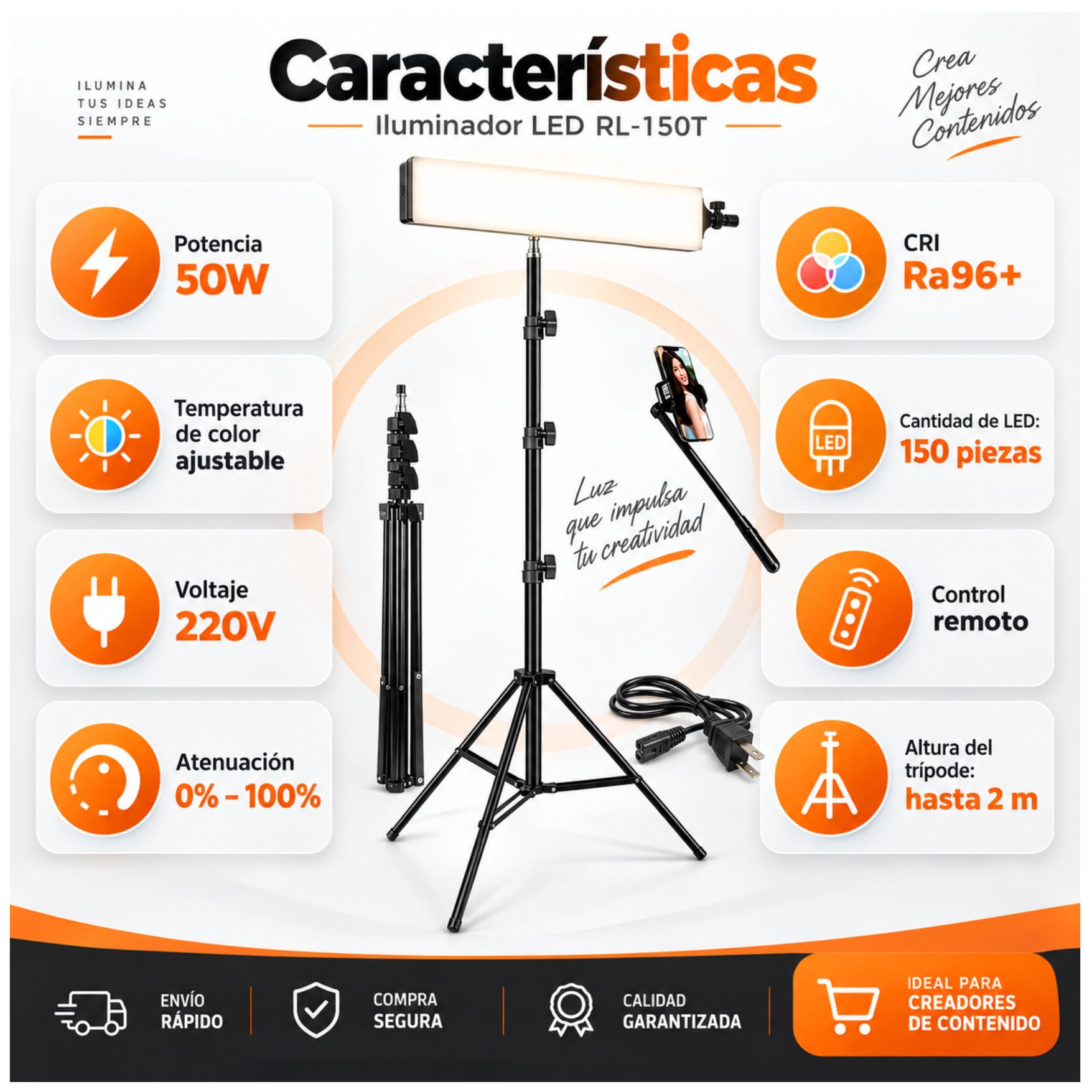 KIT FOTOGRAFIA PANEL LUZ LED CON TRIPODE SOPORTE HOLDER CELULAR + CONTROL REMOTO PARA ESTUDIO VIDEO - 4