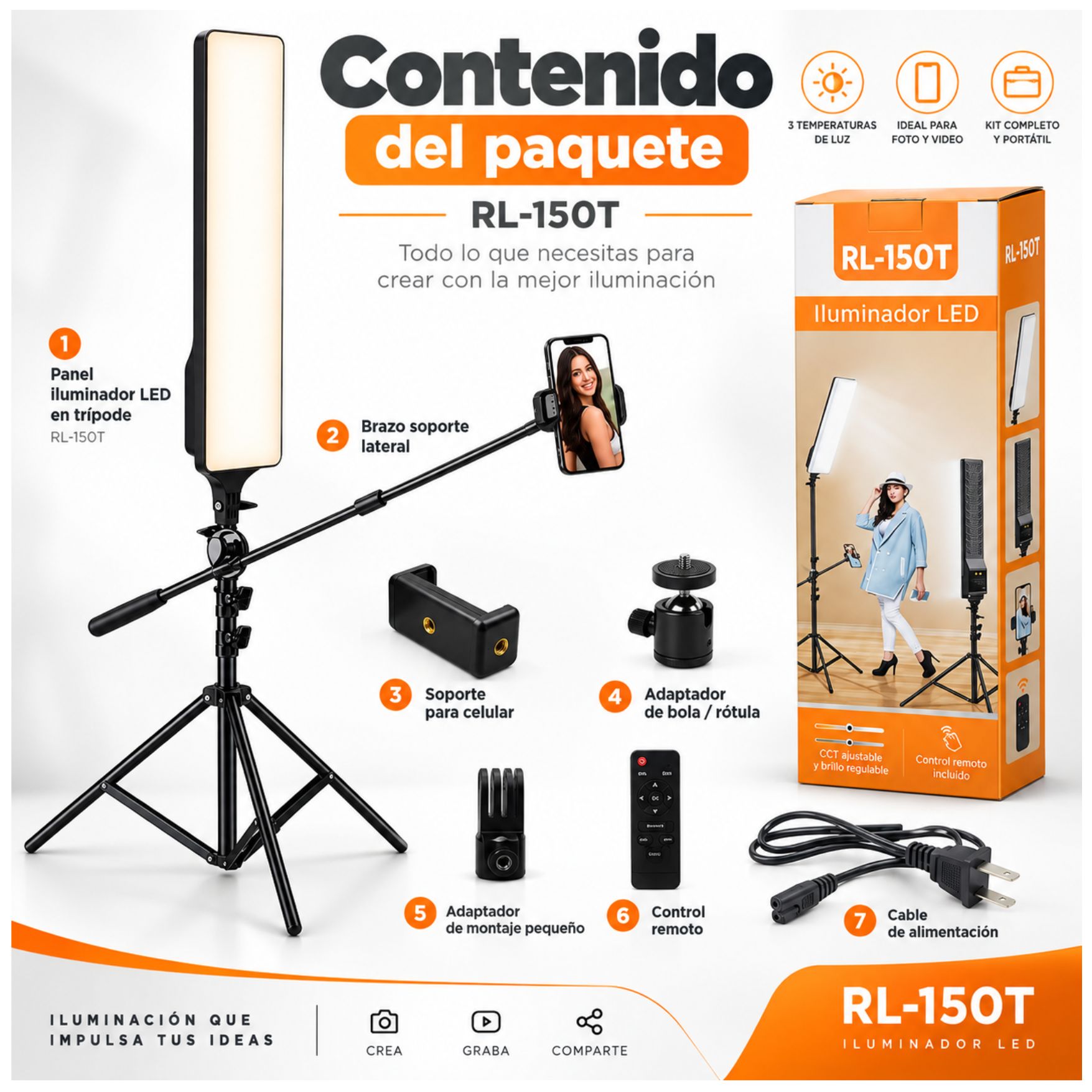KIT FOTOGRAFIA PANEL LUZ LED CON TRIPODE SOPORTE HOLDER CELULAR + CONTROL REMOTO PARA ESTUDIO VIDEO - 5