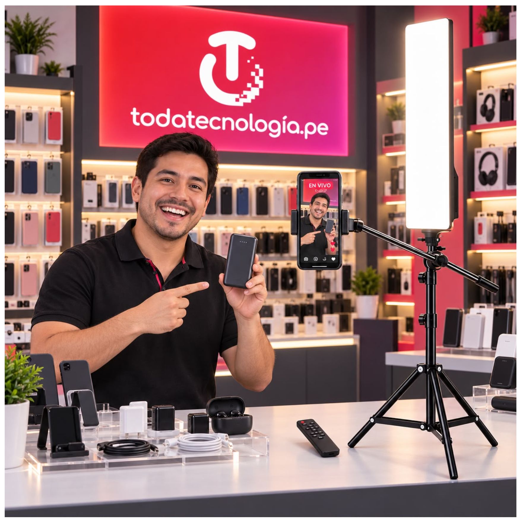 KIT FOTOGRAFIA PANEL LUZ LED CON TRIPODE SOPORTE HOLDER CELULAR + CONTROL REMOTO PARA ESTUDIO VIDEO - 7
