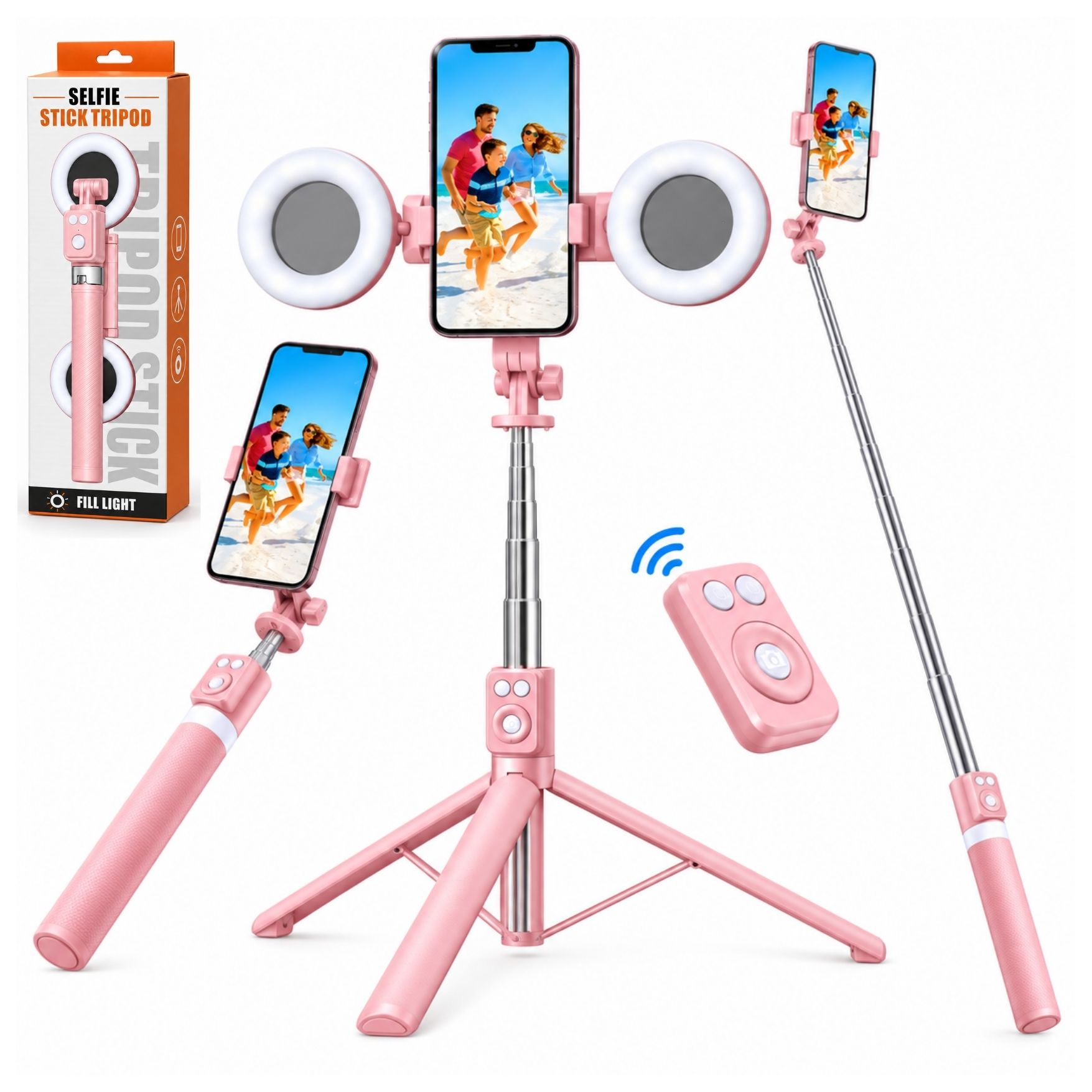 TRÍPODE PALO SELFIE STICK 170CM CON ARO LUZ LED CONTROL REMOTO BLUETOOTH LIVE STREAMING - 1
