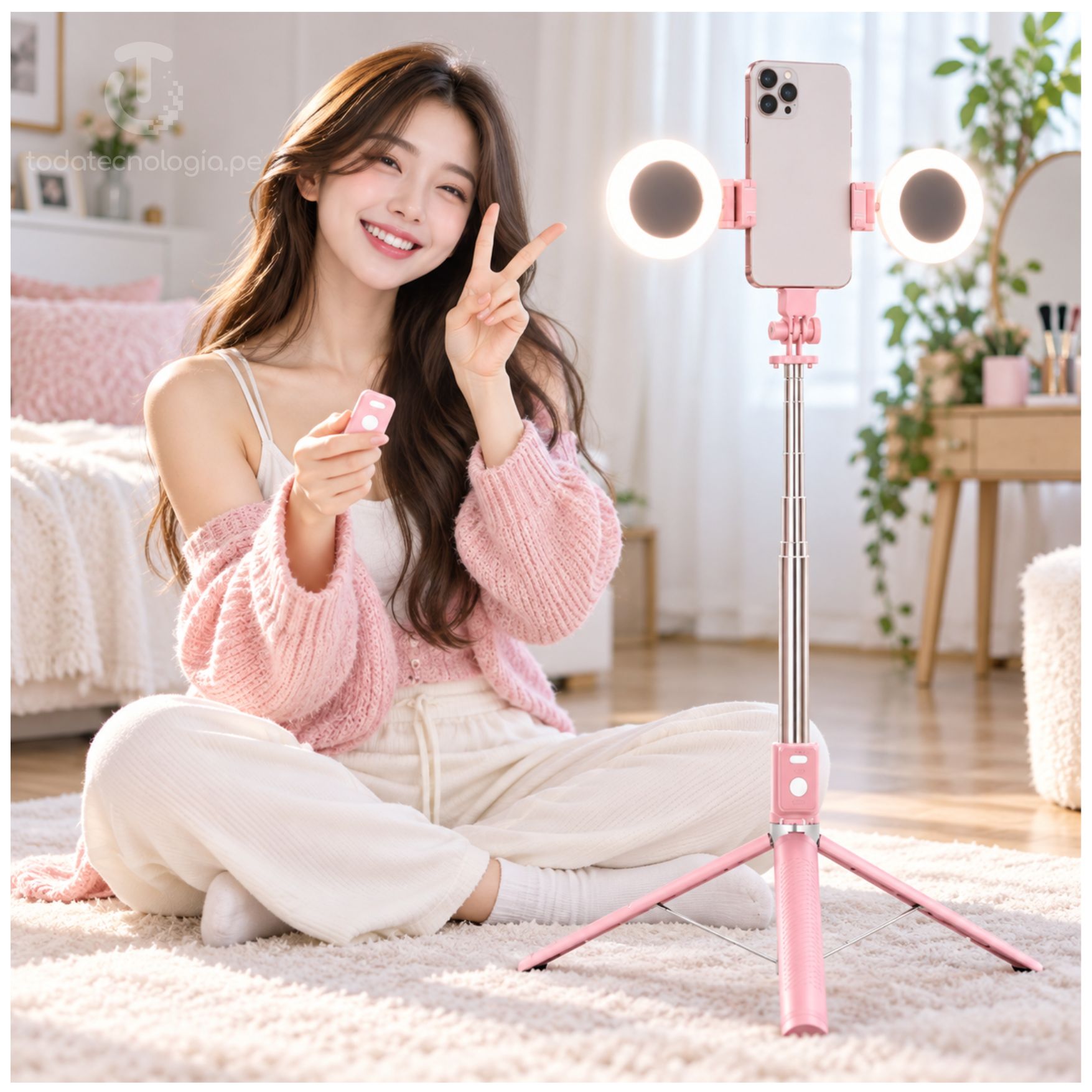TRÍPODE PALO SELFIE STICK 170CM CON ARO LUZ LED CONTROL REMOTO BLUETOOTH LIVE STREAMING - 5