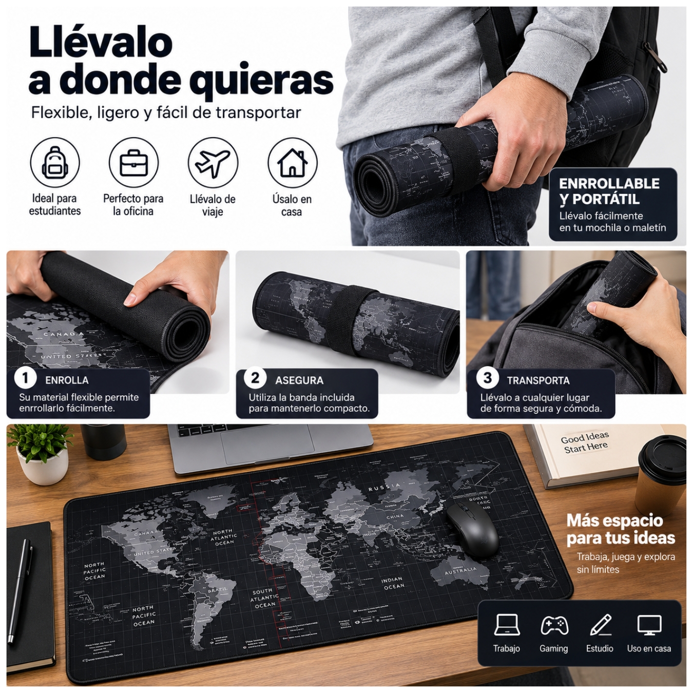 PAD MOUSE GAMER XXL 90×40 CM PARA TECLADO MOUSE ALFOMBRILLA ANTIDESLIZANTE GAMING MAPAMUNDI - 5