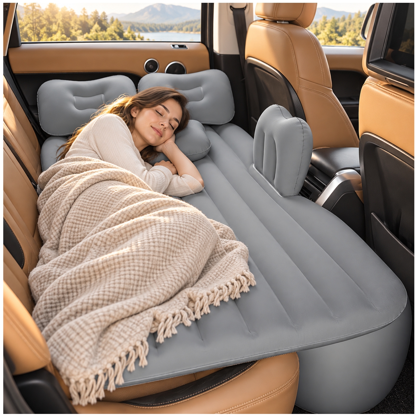 COLCHÓN CAMA INFLABLE AUTOMÓVIL PARA ASIENTO TRASERO CON BOMBA DE PVC CON ALMOHADAS PORTATIL - 5