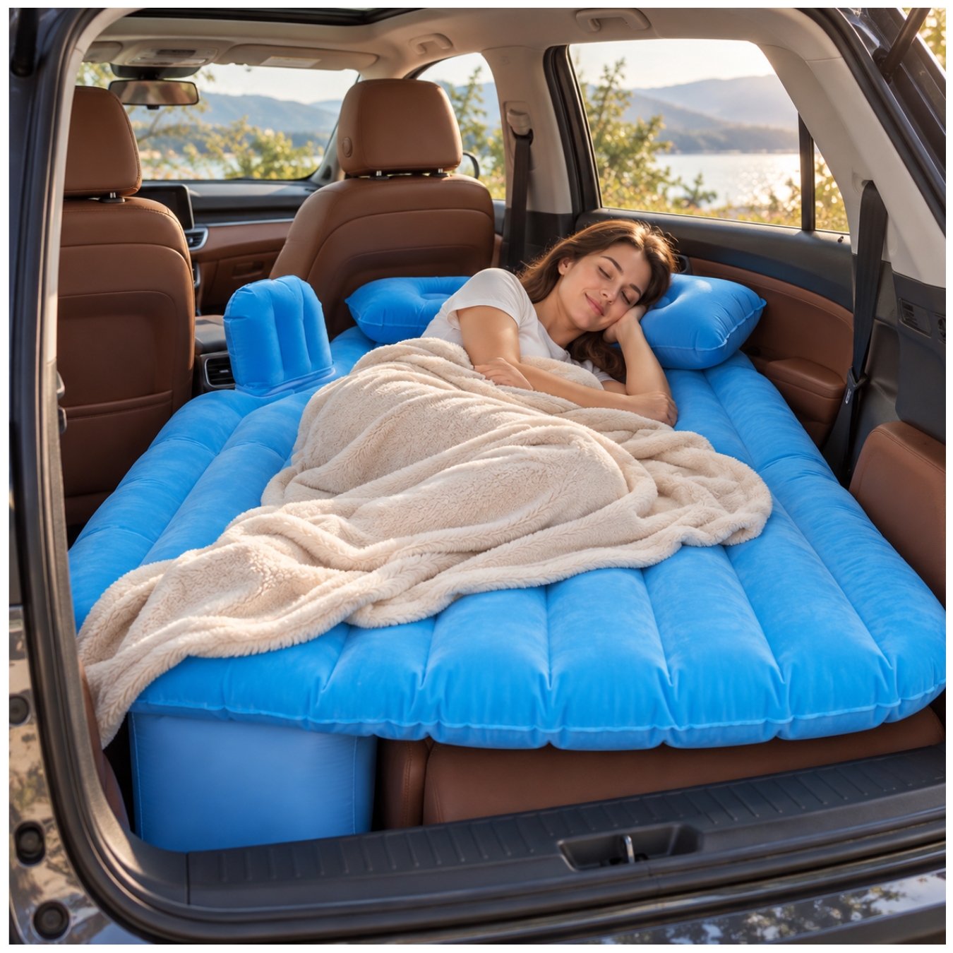 COLCHÓN CAMA INFLABLE AUTOMÓVIL PARA ASIENTO TRASERO CON BOMBA DE PVC CON ALMOHADAS PORTATIL - 7