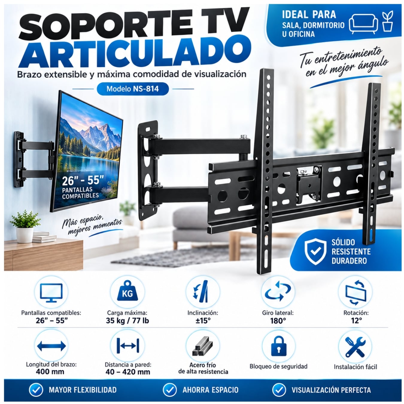 RACK DE TELEVISIÓN SOPORTE GIRATORIO PARA PANTALLAS 26-55 PULGADAS NS-814 ARTICULADO - 1