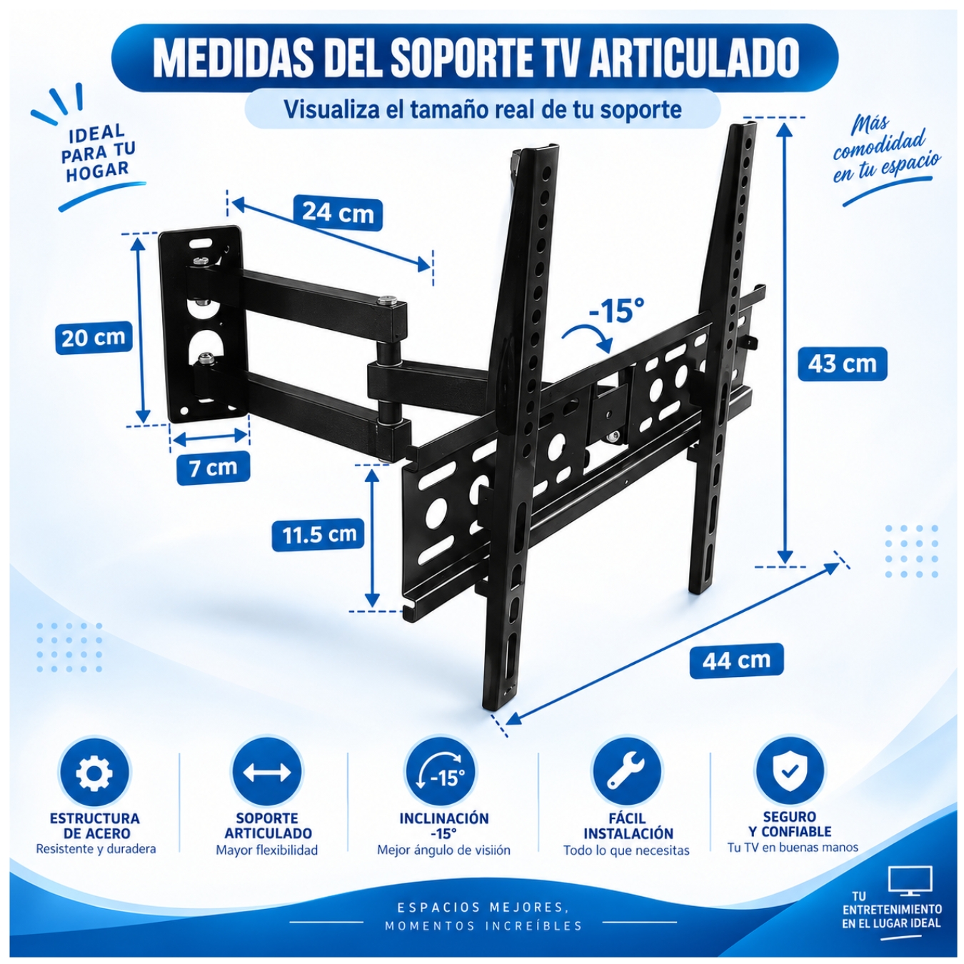 RACK DE TELEVISIÓN SOPORTE GIRATORIO PARA PANTALLAS 26-55 PULGADAS NS-814 ARTICULADO - 3