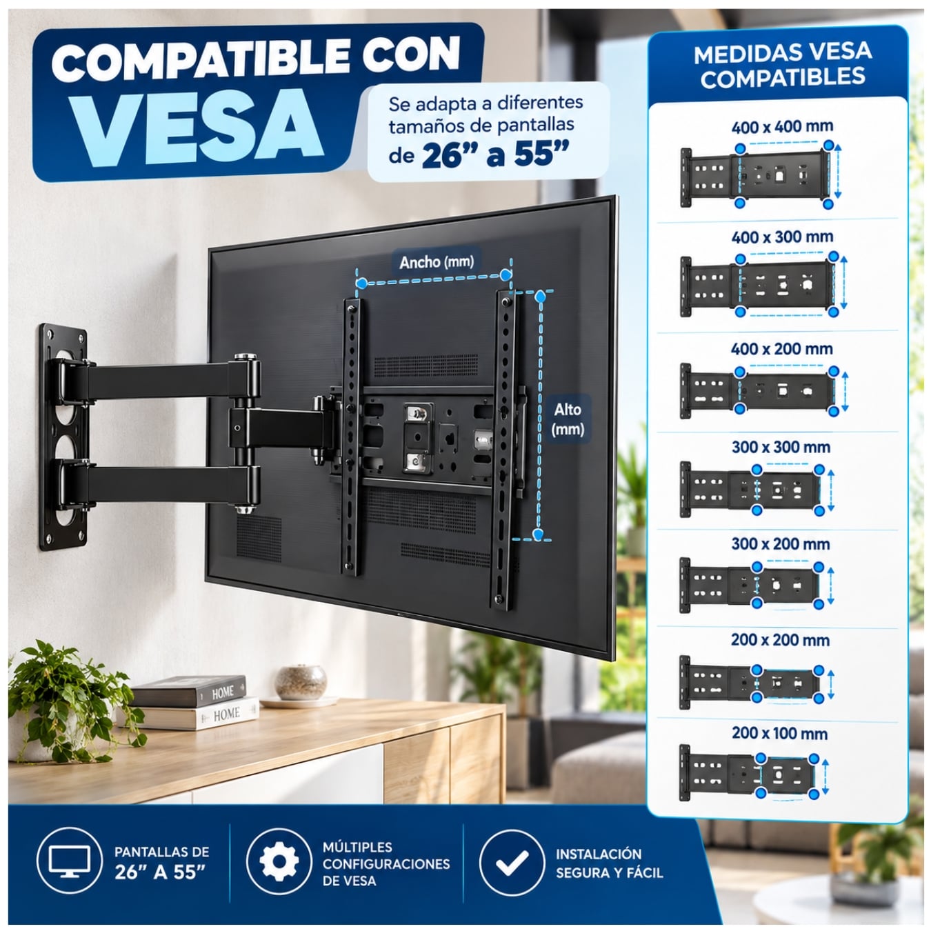 RACK DE TELEVISIÓN SOPORTE GIRATORIO PARA PANTALLAS 26-55 PULGADAS NS-814 ARTICULADO - 5