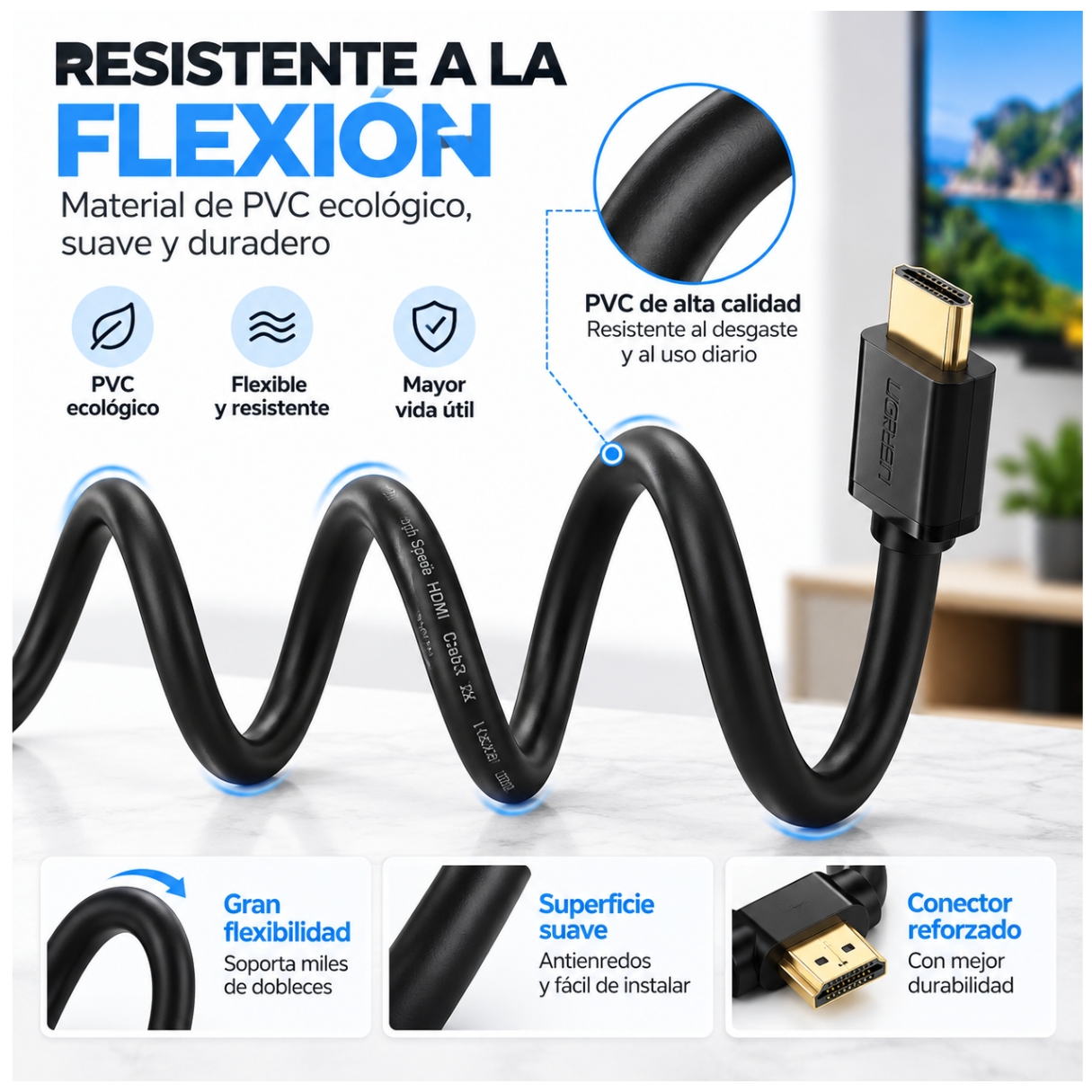 CABLE HDMI 2.0 UGREEN 4K 60HZ DE 1 METRO ULTRA HD HD10106 - 3