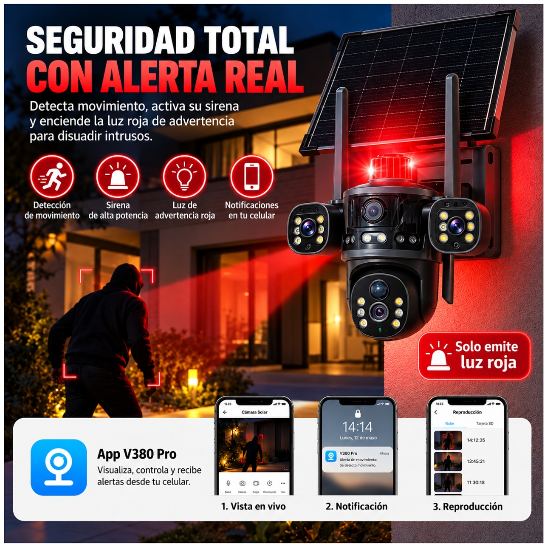 CÁMARA SEGURIDAD VIGILANCIA SOLAR PTZ WIFI 2.4 TRIPLE LENTE VISIÓN NOCTURNA Y AUDIO BIDIRECCIONAL - 4