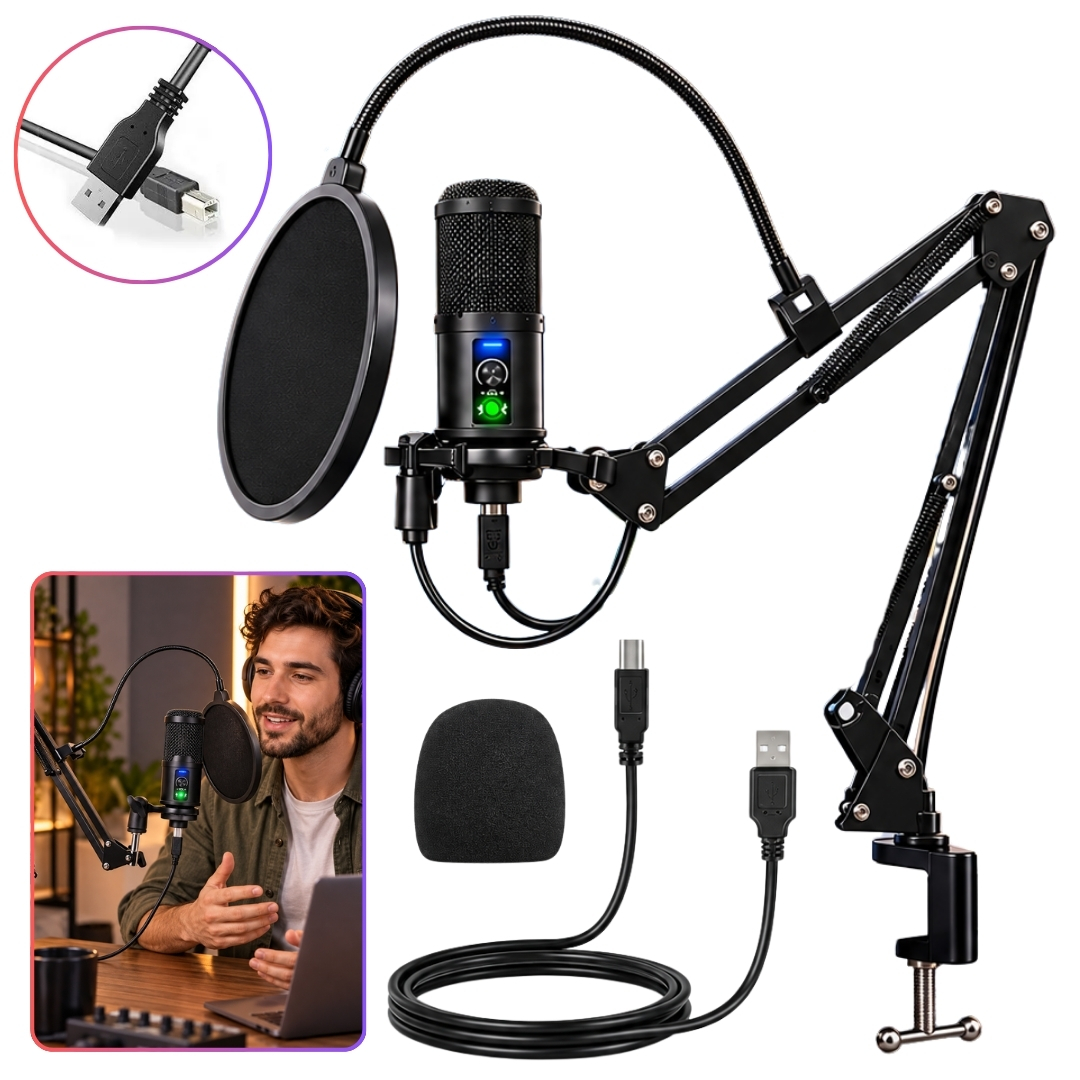 KIT MICRÓFONO CONDENSADOR PROFESIONAL PC USB PARA STREAM Y PODCAST BM-65 - 1