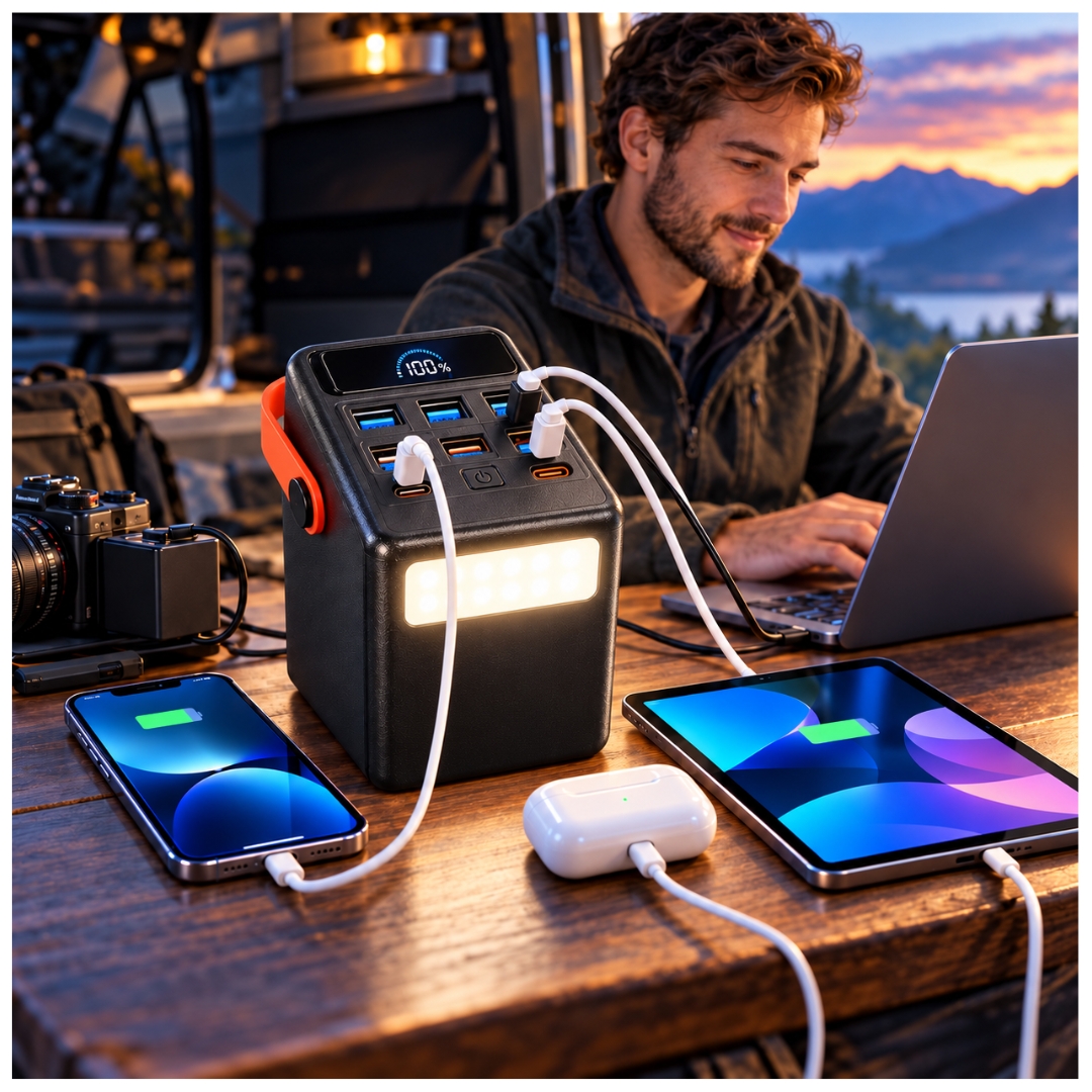 POWER BANK HOCO 100,000MAH CARGA RAPIDA 65W PARA LAPTOP CELULARES BANCO DE ENERGÍA CAMPING LINTERNA - 6