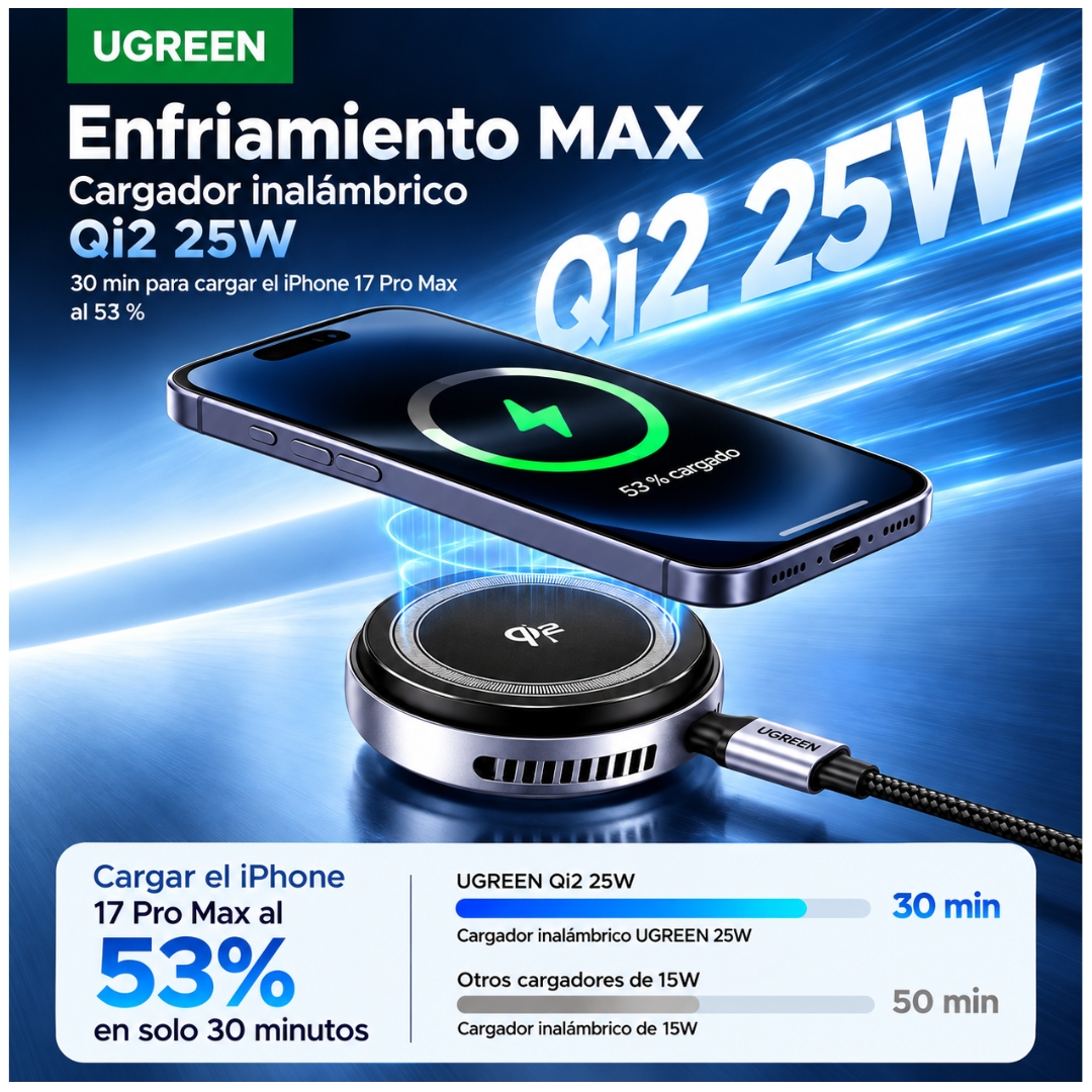 CARGADOR INALÁMBRICO UGREEN MAGSAFE QI2 25W CARGA RAPIDA IPHONE WATCH AIRPODS W773-75247 - 4