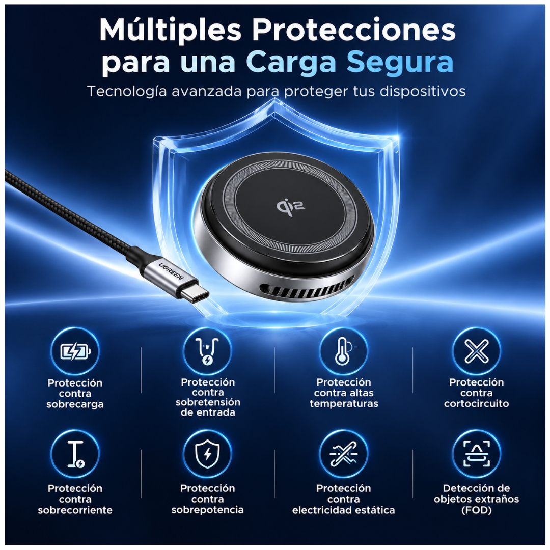 CARGADOR INALÁMBRICO UGREEN MAGSAFE QI2 25W CARGA RAPIDA IPHONE WATCH AIRPODS W773-75247 - 6