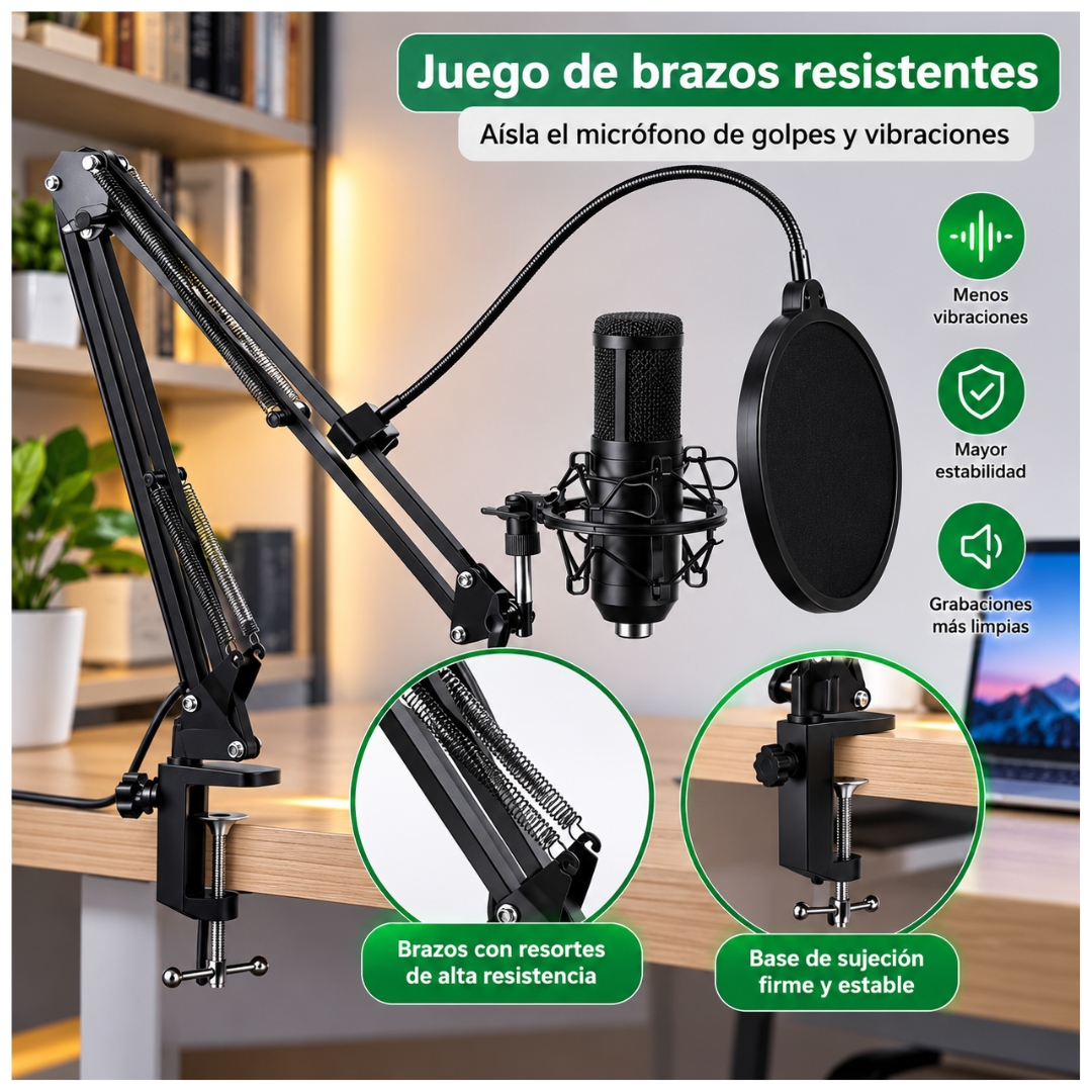 KIT MICRÓFONO CONDENSADOR PROFESIONAL CON SOPORTE Y ANTIPOP PARA STREAMING PC BM-828TZ - 5