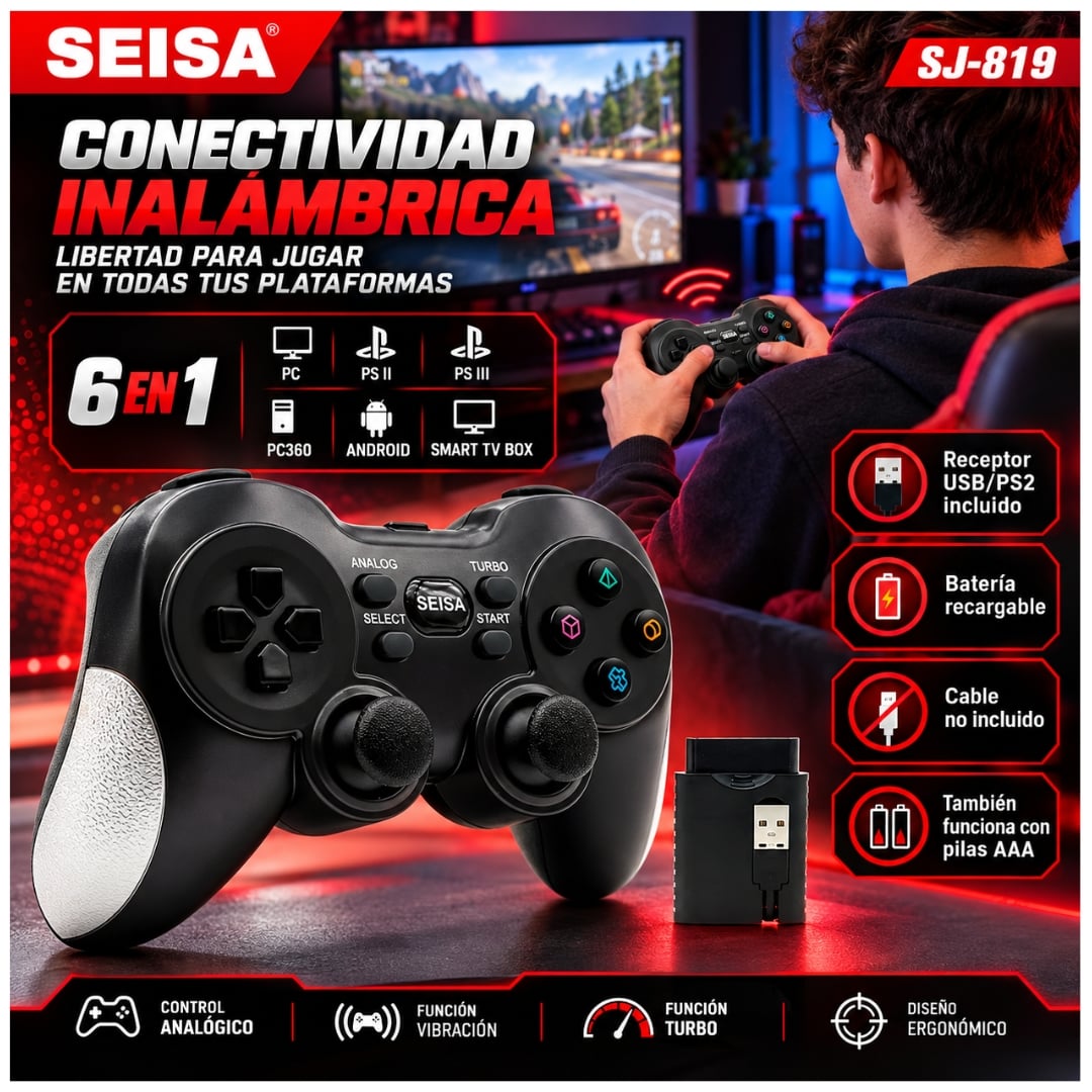 JOYSTICK INALÁMBRICO RECARGABLE GAMEPAD 6 EN 1 PARA PC PS2 PS3 SJ-819 - 5