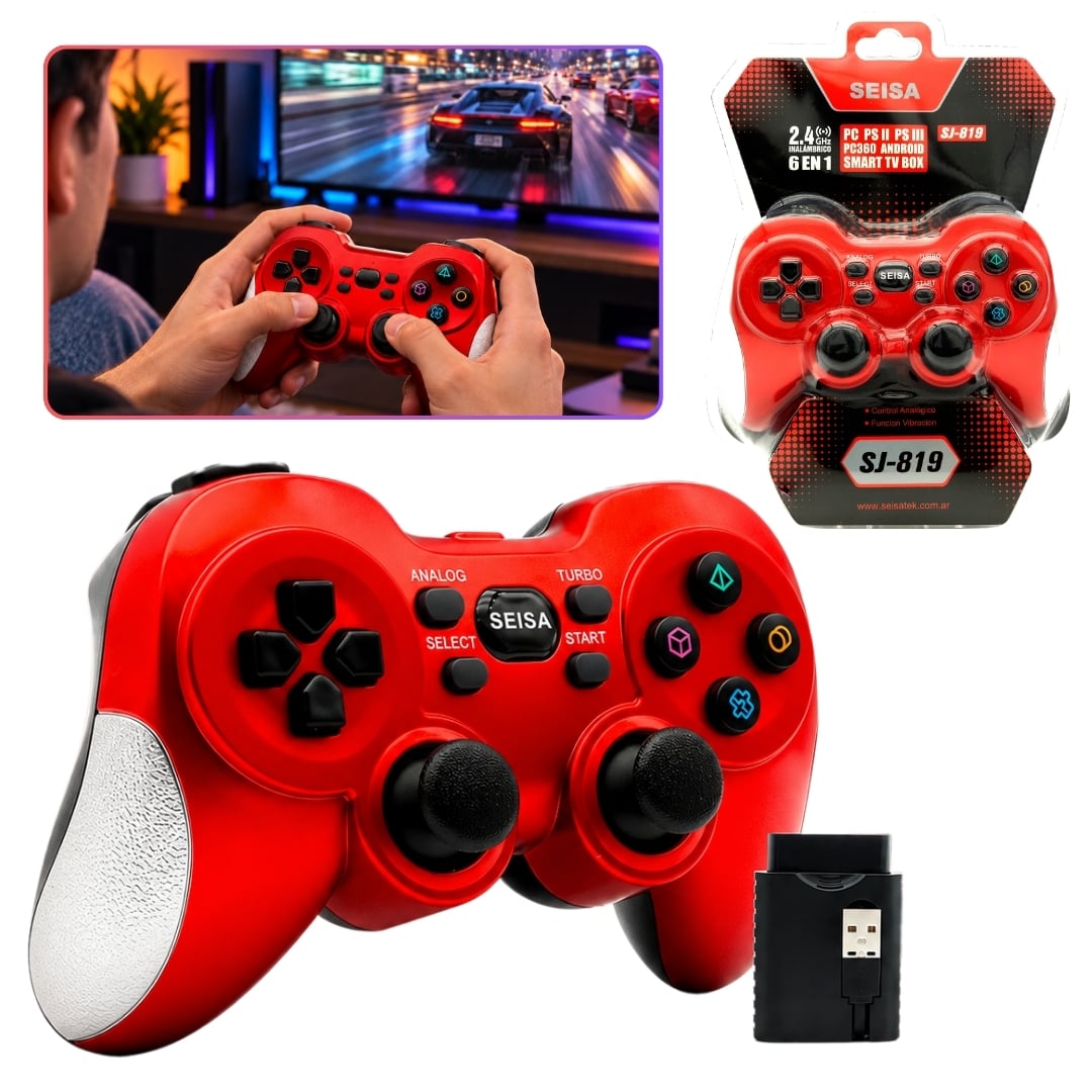 JOYSTICK INALÁMBRICO RECARGABLE GAMEPAD 6 EN 1 PARA PC PS2 PS3 SJ-819 - 1