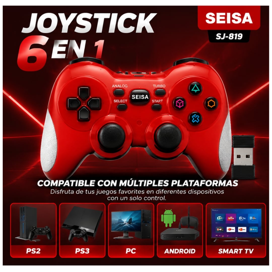 JOYSTICK INALÁMBRICO RECARGABLE GAMEPAD 6 EN 1 PARA PC PS2 PS3 SJ-819 - 4
