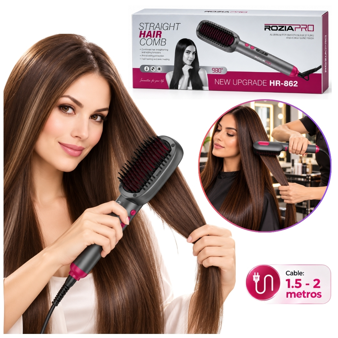 PEINE ALISADOR ROZIA PLANCHA SECADORA DE CABELLO CEPILLO CERÁMICO - 1