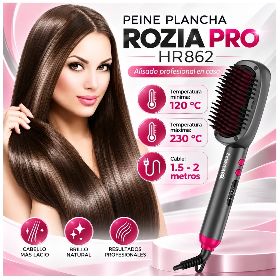 PEINE ALISADOR ROZIA PLANCHA SECADORA DE CABELLO CEPILLO CERÁMICO - 2