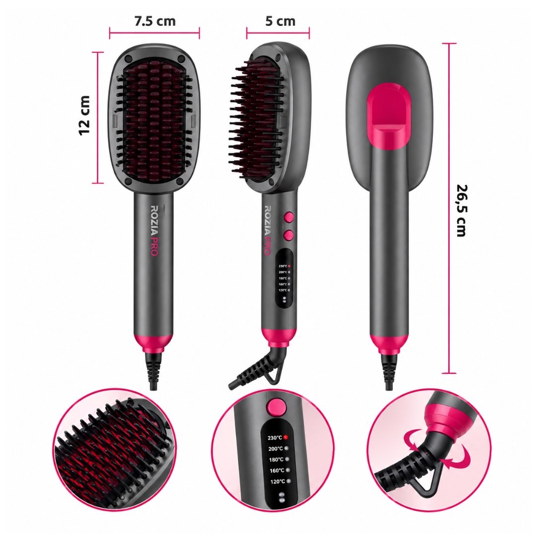 PEINE ALISADOR ROZIA PLANCHA SECADORA DE CABELLO CEPILLO CERÁMICO - 5