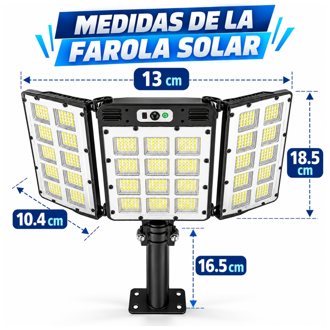 FAROLA LUZ SOLAR LED 300W ILUMINACIÓN EXTERIOR PANEL SENSOR MOVIMIENTO - 6