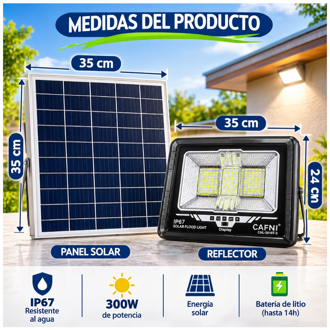 LAMPARA FAROLA REFLECTOR LUZ LED RECARGABLE CON PANEL SOLAR CAFINI LUZ DE 300W - 6