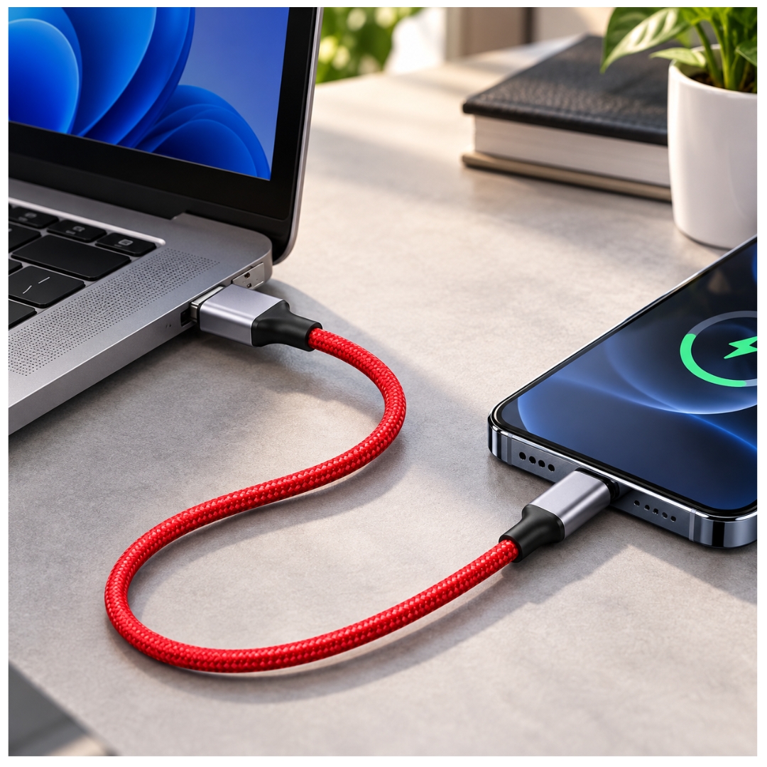 CABLE USB-A A TIPO-C UGREEN 6A CARGA RÁPIDA 480MBPS TRENZADO ROJO 1 METRO - 7