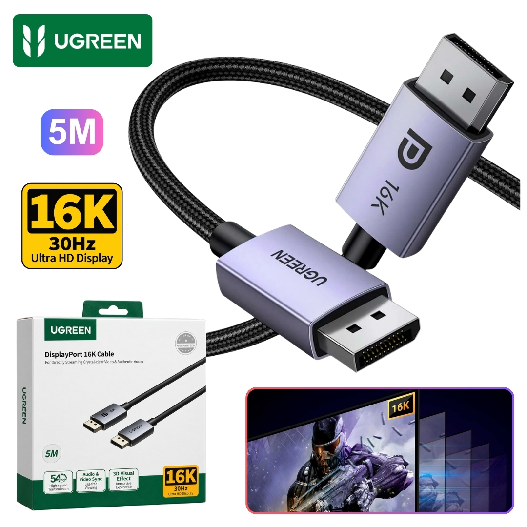 CABLE DISPLAYPORT UGREEN SOPORTA 16K@30HZ 54 GBPS 5 METROS DP118 - 45630 - 1