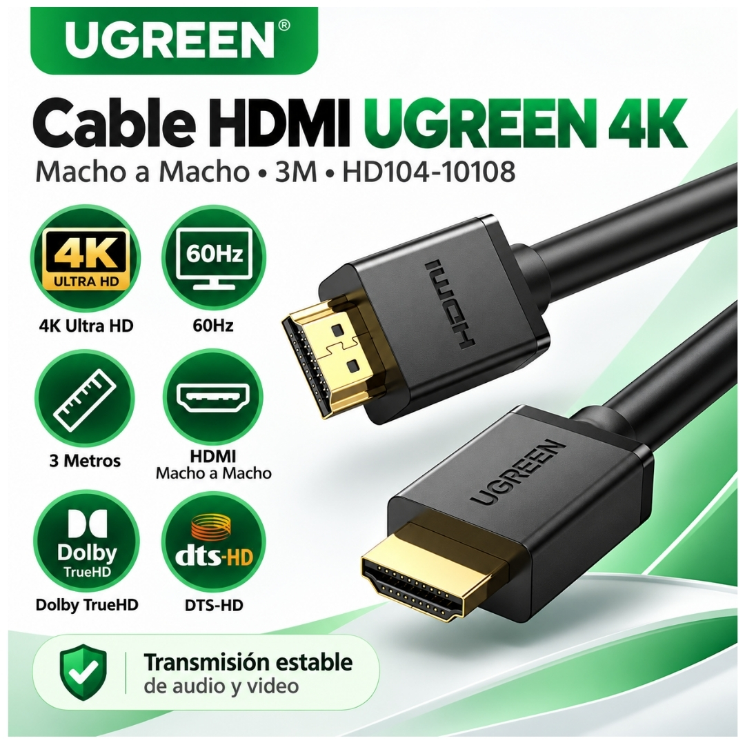 CABLE HDMI 2.0 4K 60HZ UGREEN ULTRA HD 3D HDR 3 METROS HD104 - 10108 - 2