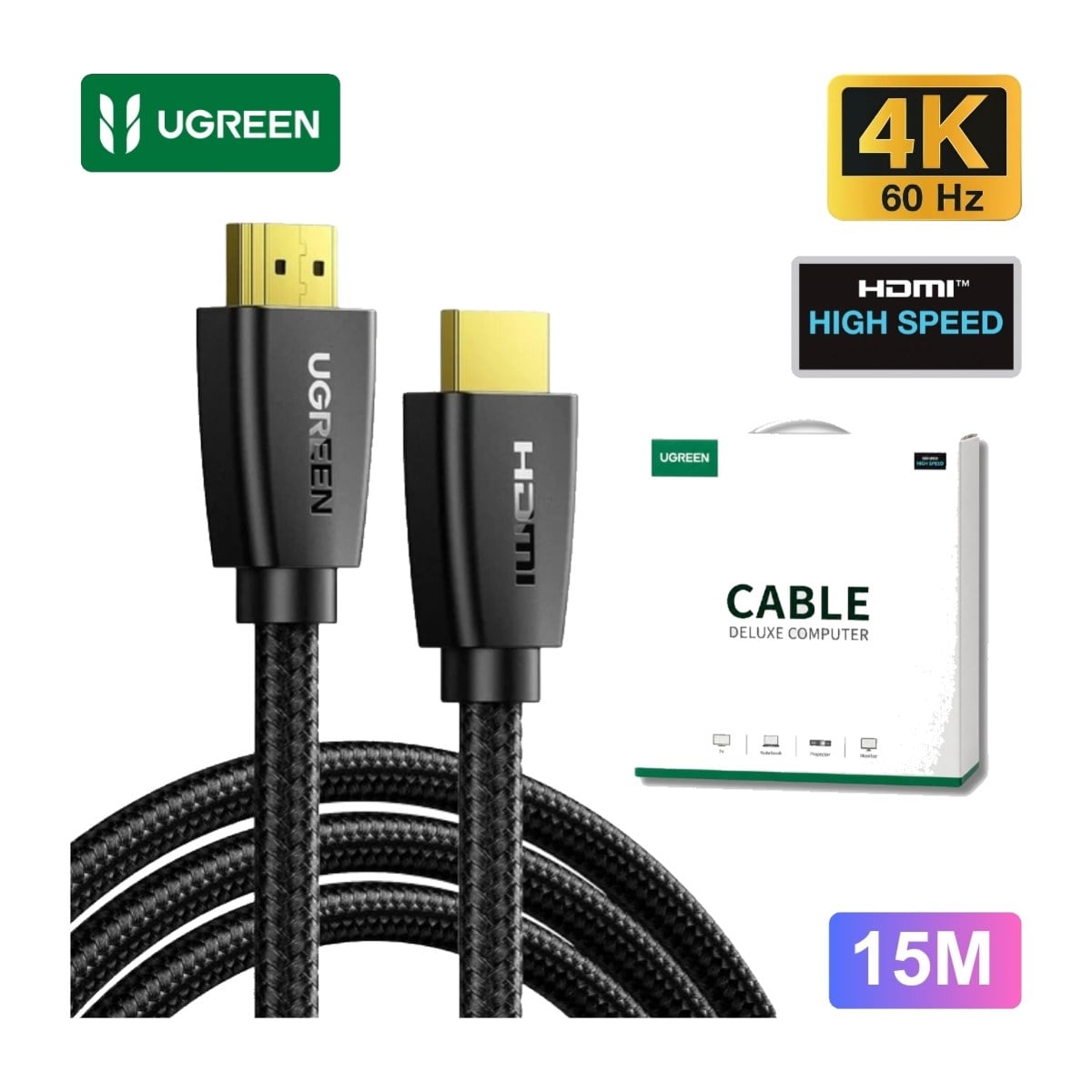 CABLE HDMI UGREEN 2.0 4K 60 HZ 15 METROS DE ALTA VELOCIDAD 18 GBPS COMPATIBLE CON TELEVISORES UHD - 1