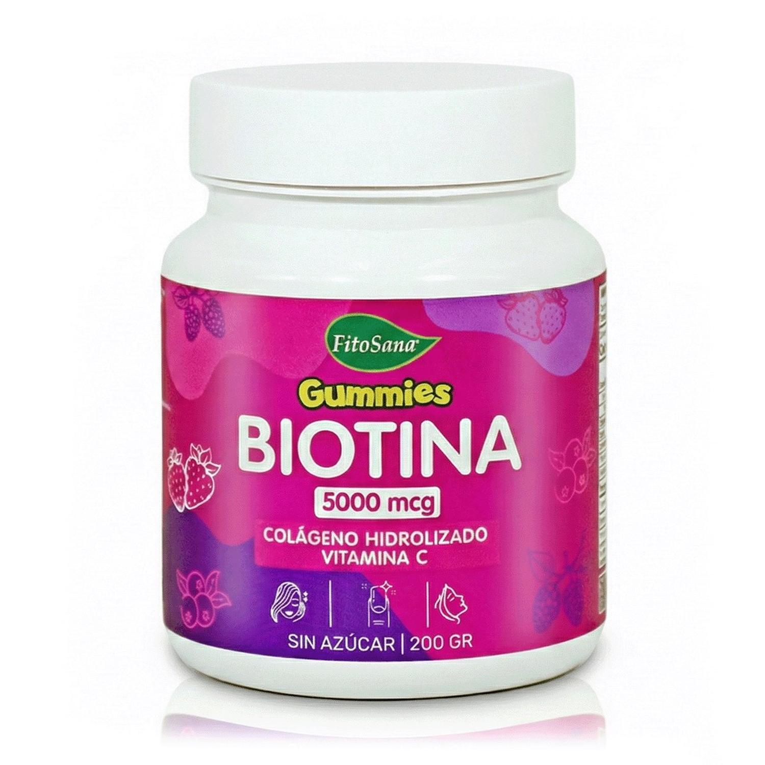 BIOTINA 5000 MCG + COLÁGENO + VITAMINA C EN GOMITAS SIN AZÚCAR (200 G) - CABELLO FUERTE - FITOSANA - 1