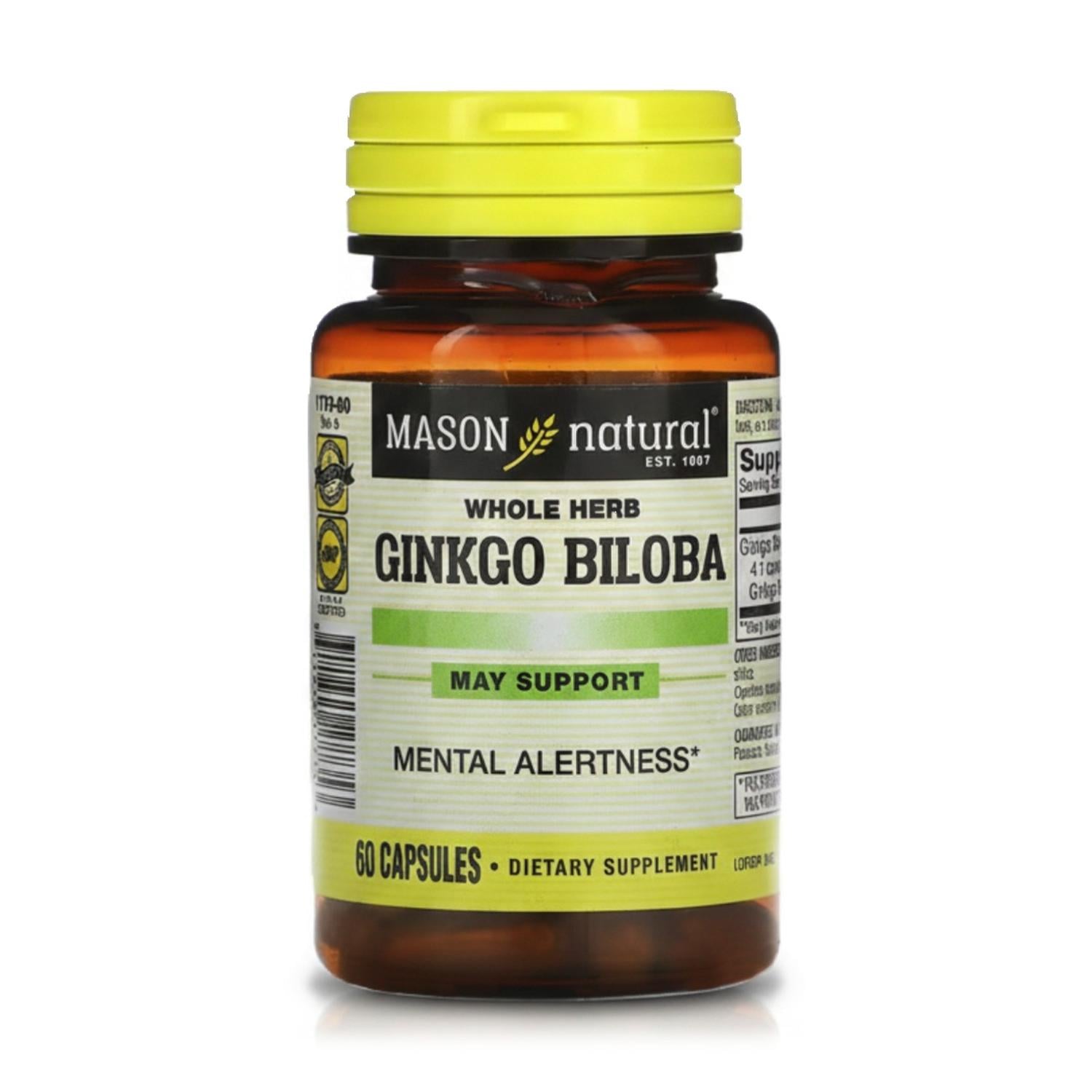 GINKGO BILOBA HIERBA ENTERA 125MG (60 CÁPSULAS) – MASON NATURAL - 1